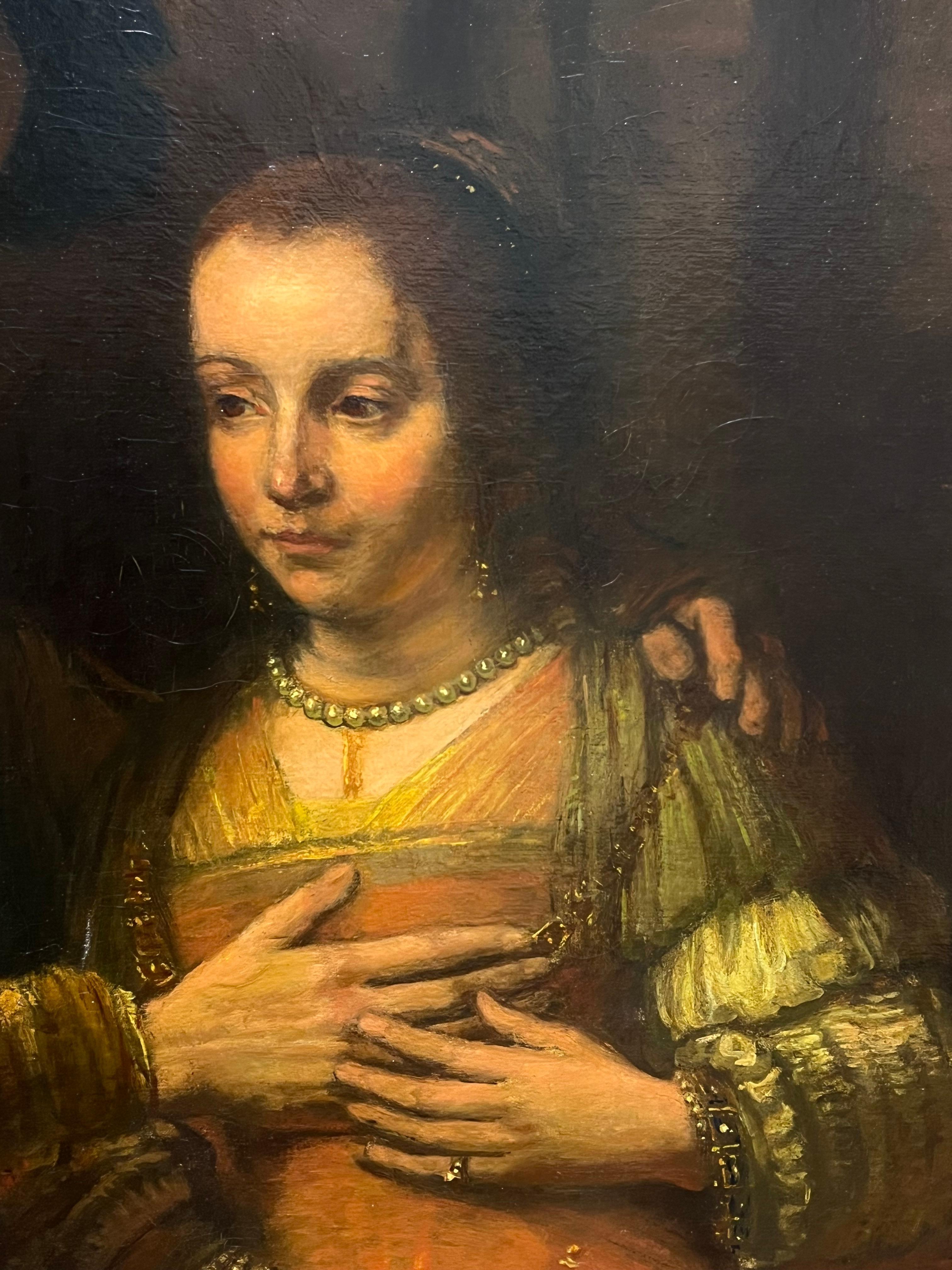 Huge Antique Dutch Old Master Oil Painting The Jewish Bridge after Rembrandt For Sale 7