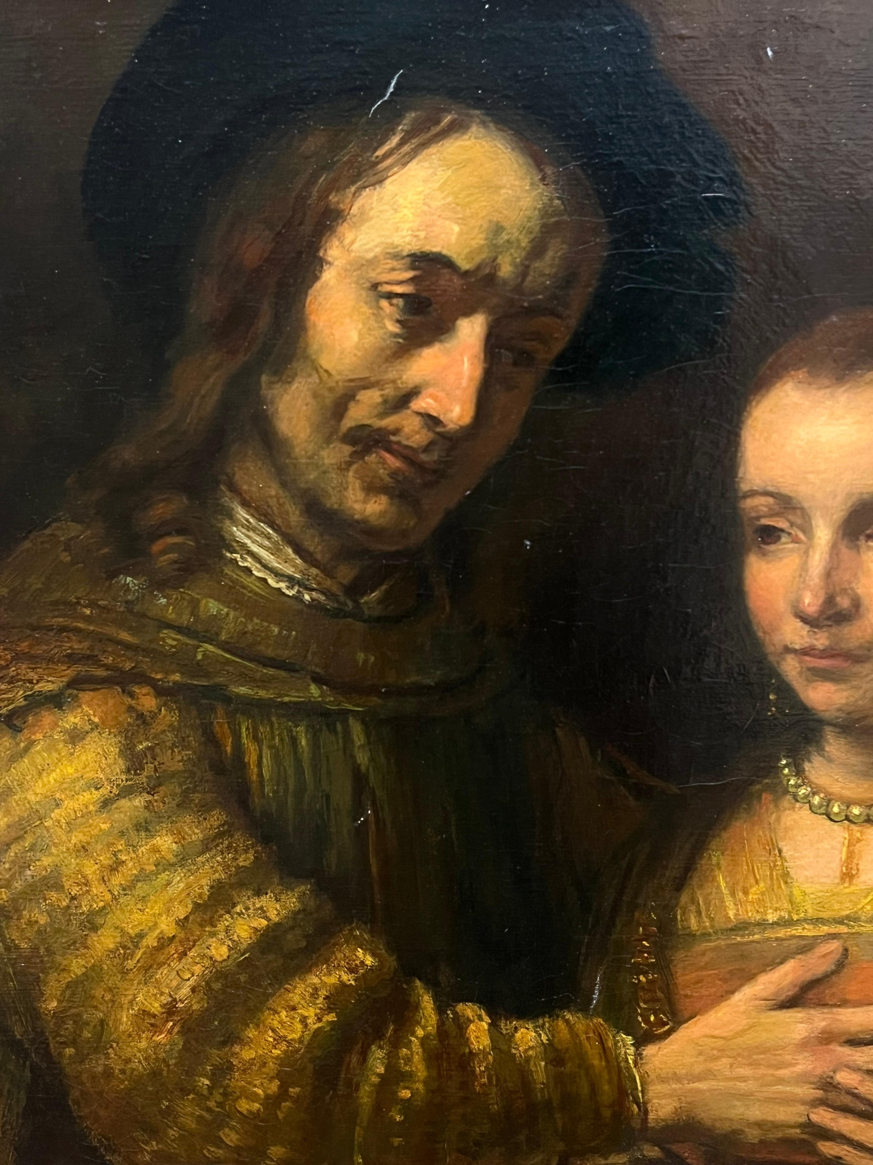 Huge Antique Dutch Old Master Oil Painting The Jewish Bridge after Rembrandt For Sale 2