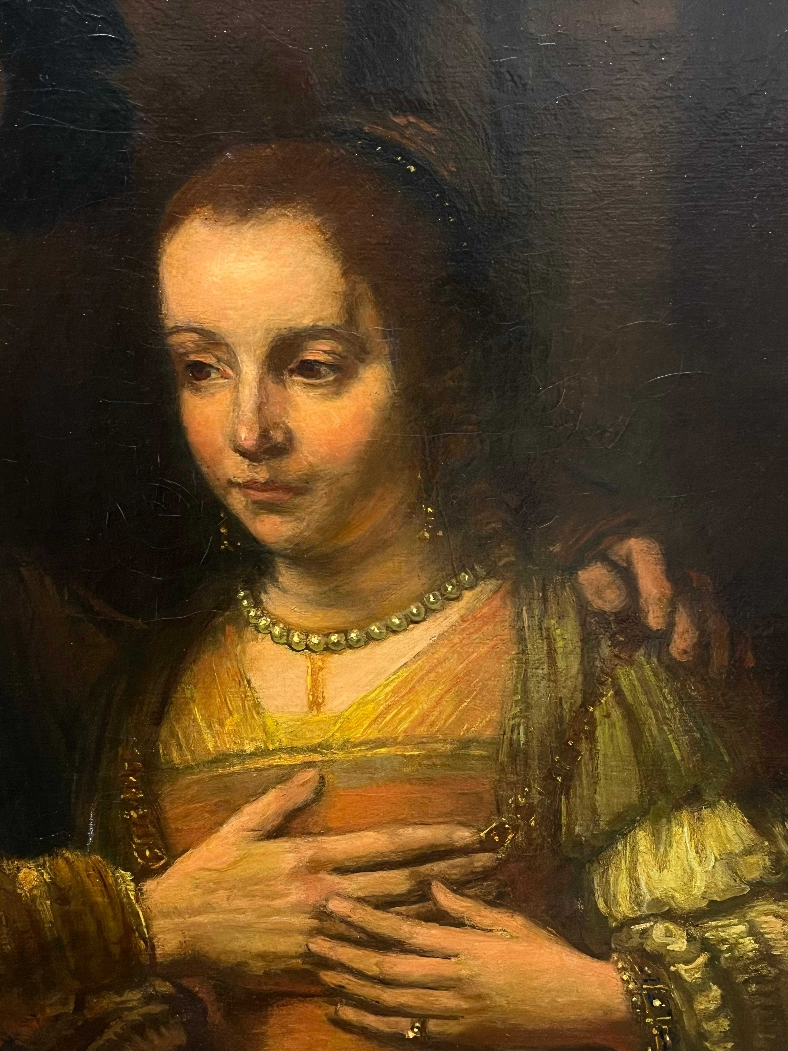 Huge Antique Dutch Old Master Oil Painting The Jewish Bridge after Rembrandt For Sale 4