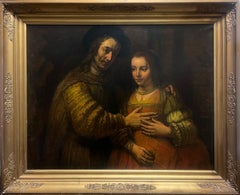 Enorme dipinto ad olio antico olandese Il ponte degli ebrei dopo Rembrandt