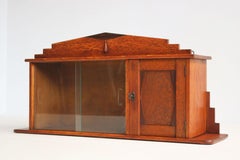 Dutch antique Amsterdam school wall cabinet / display cabinet 1930 Oak small