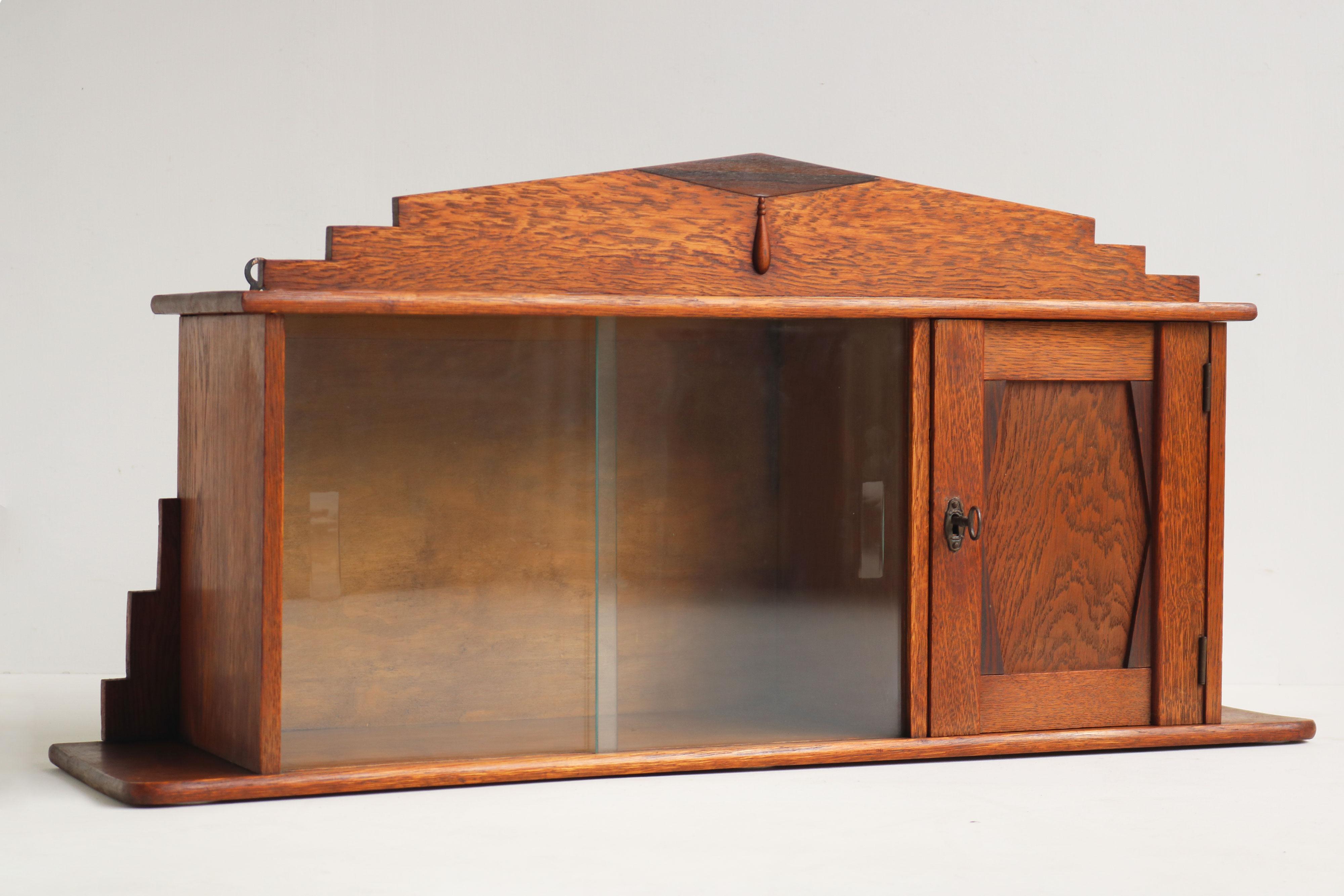 Escritorio / vitrina holandés antiguo Amsterdam 1930 Roble pequeño 1