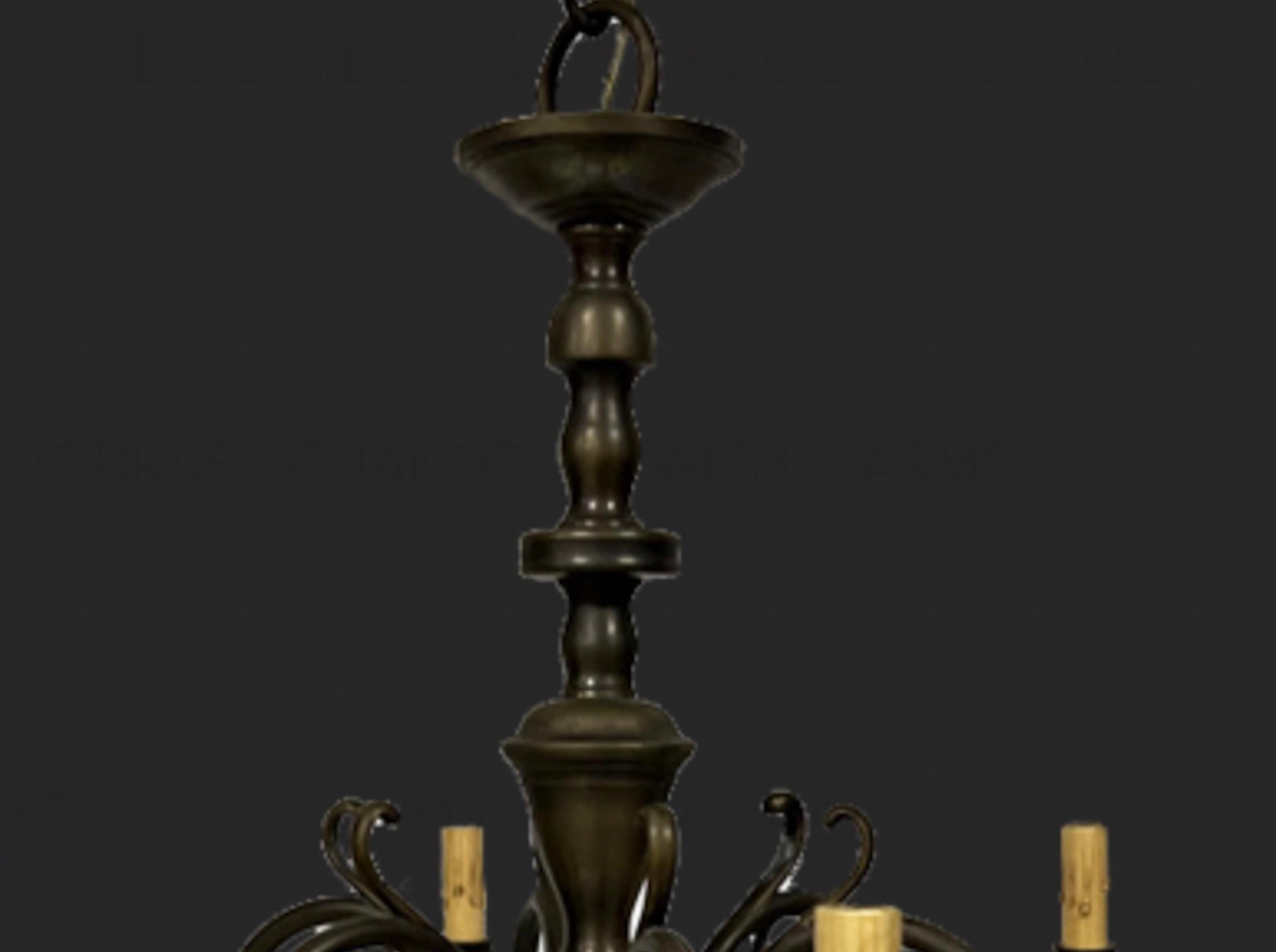 Danish Dutch Antique Brass Chandelier with 6-Arms For Sale