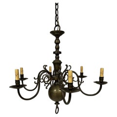 Dutch Vintage Brass Chandelier with 6-Arms