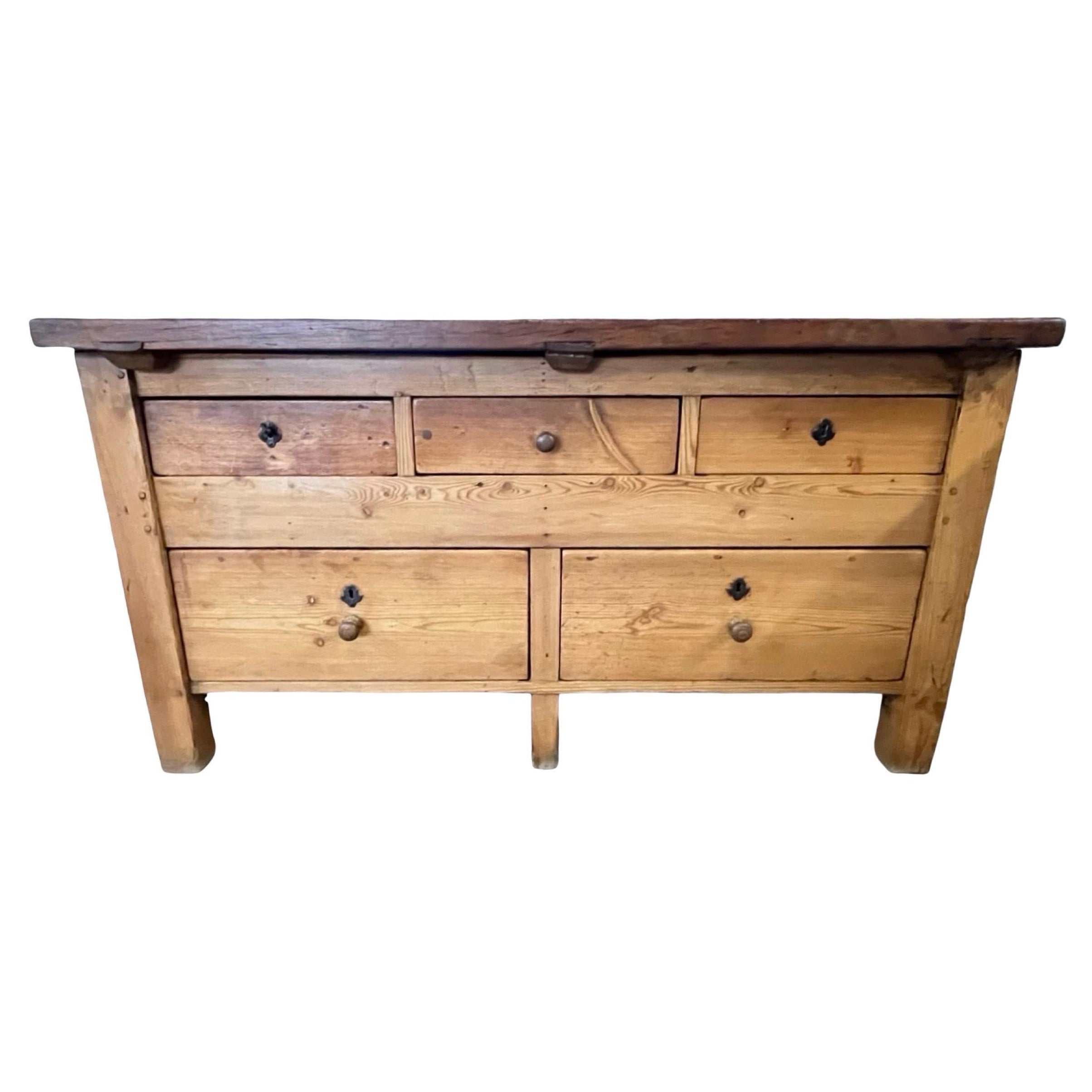 Dutch Antique Butcher block / Kitchen Table In Pine And Chestnut