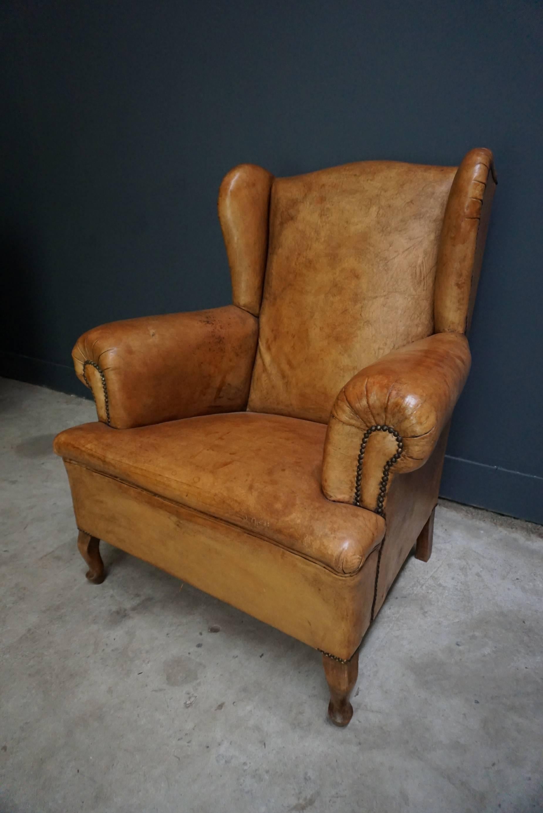 Industrial Dutch Antique Cognac-Colored Leather Club Chair