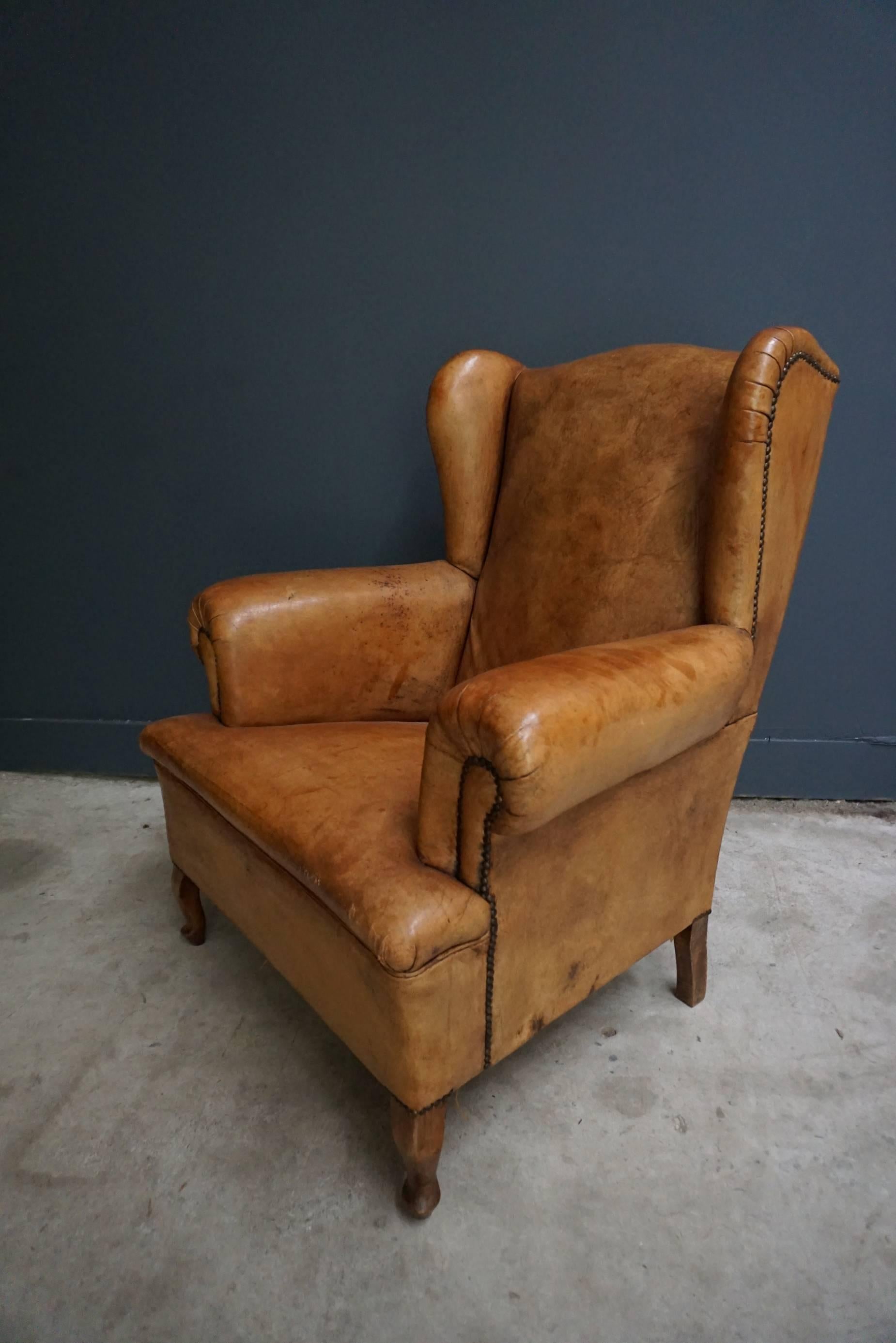 Dutch Antique Cognac-Colored Leather Club Chair In Good Condition In Nijmegen, NL