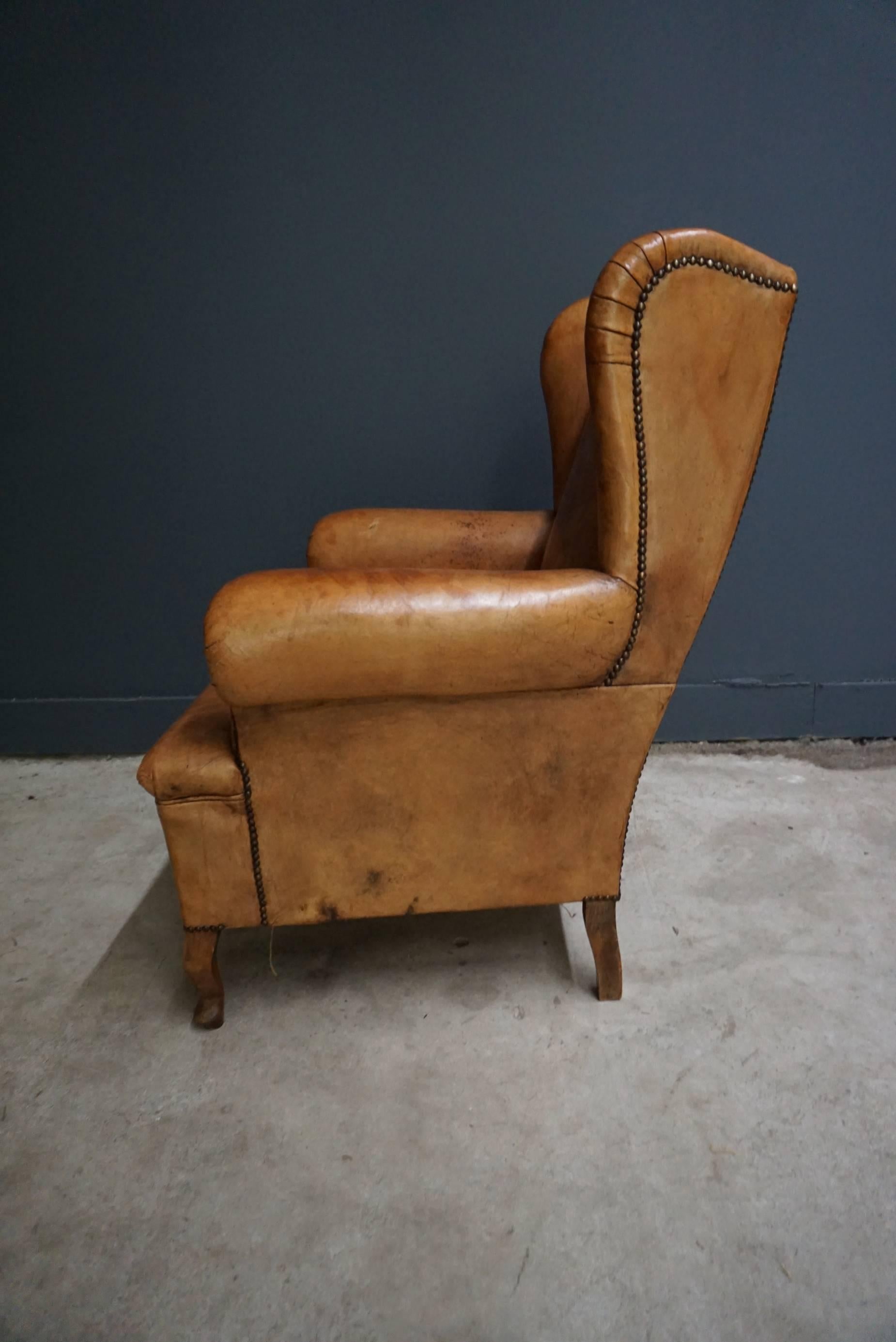 20th Century Dutch Antique Cognac-Colored Leather Club Chair