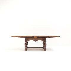 Dutch Antique Draw-Leaf Oak Table with Ebony Inlay , 19th Century