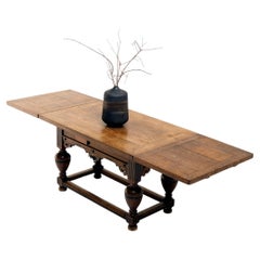 Dutch Antique Draw-Leaf Oak Table with Ebony Inlay , 19th Century