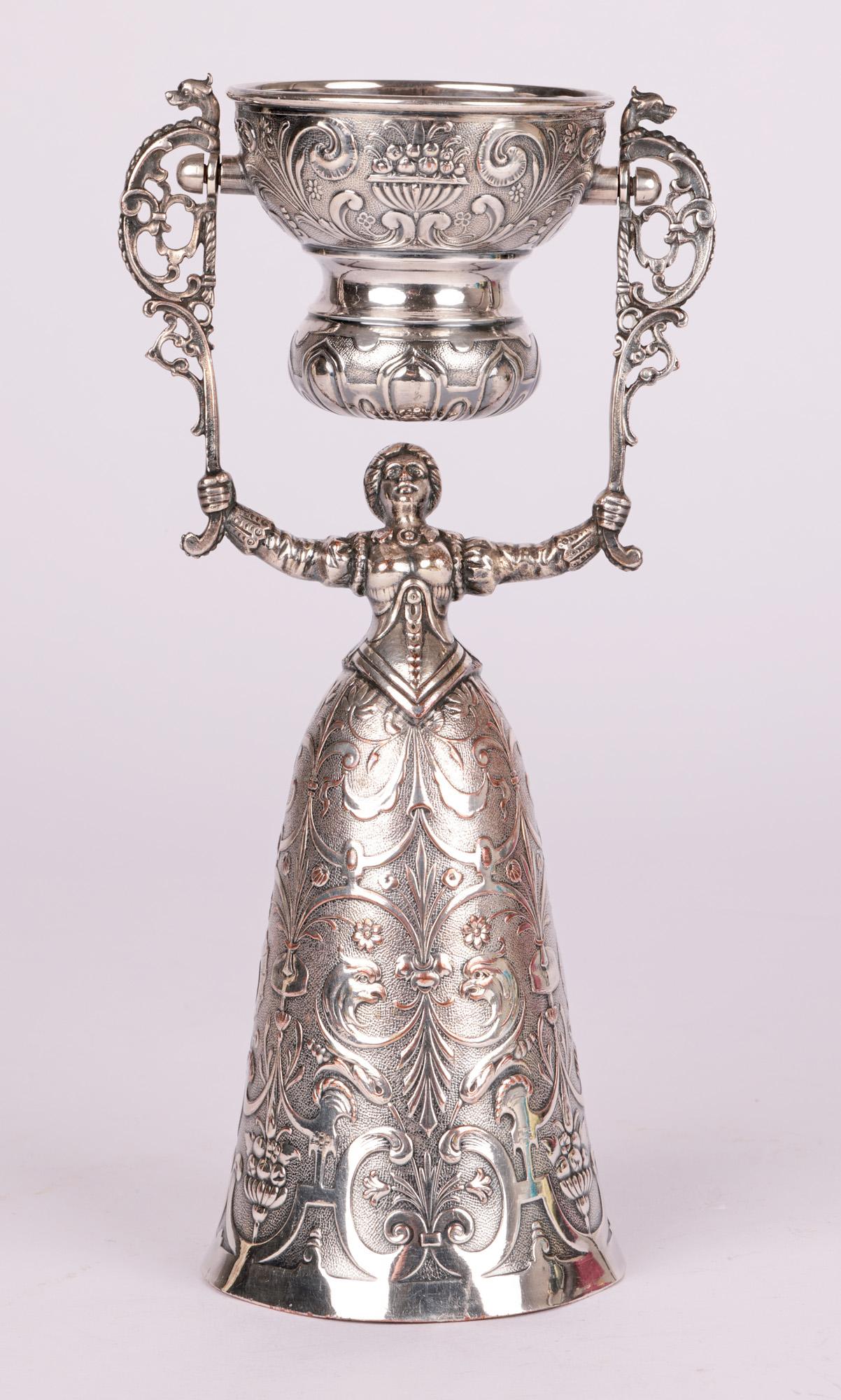 Dutch Antique Fine Silver-Plated Marriage Wager Cup For Sale 3