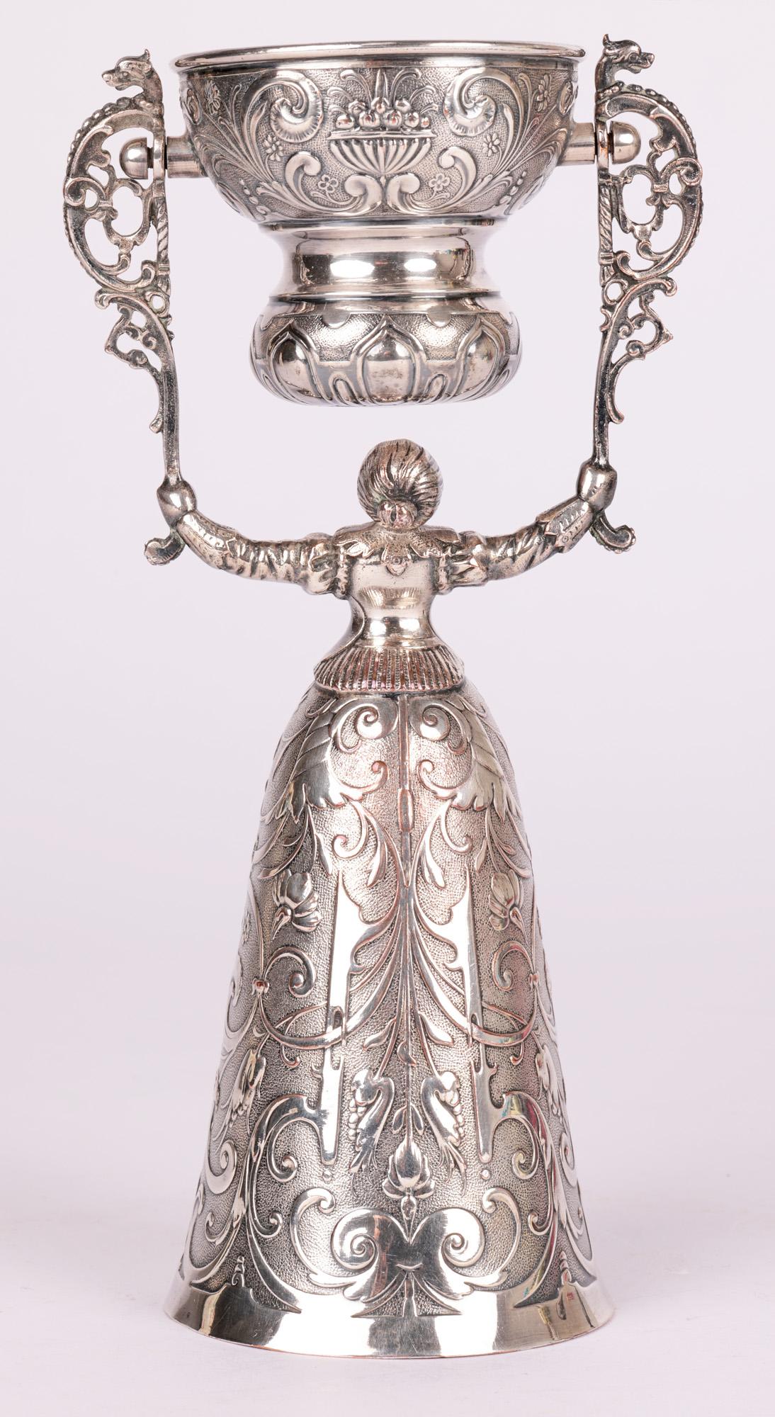 Dutch Antique Fine Silver-Plated Marriage Wager Cup For Sale 5