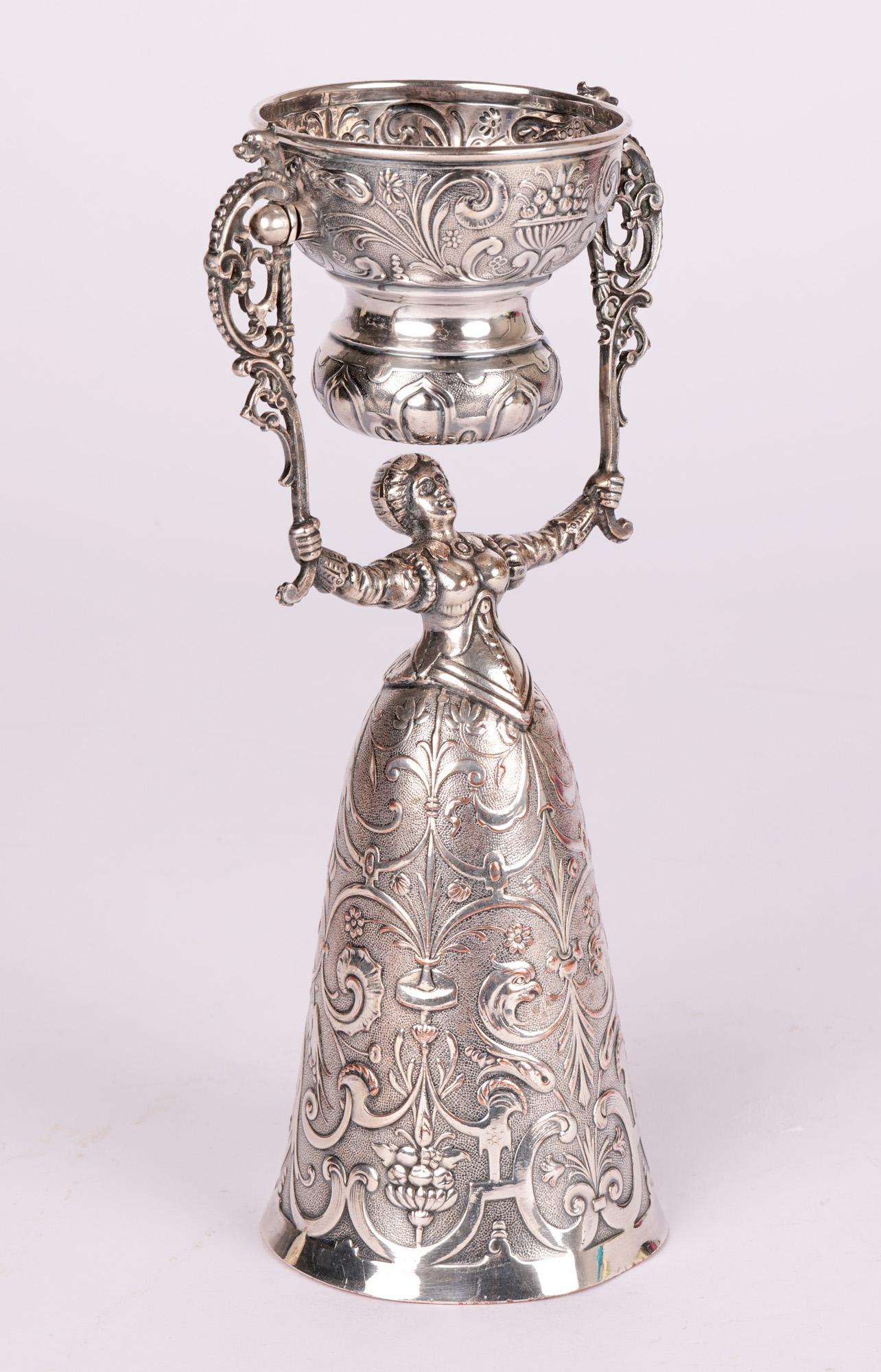 Dutch Antique Fine Silver-Plated Marriage Wager Cup For Sale 7