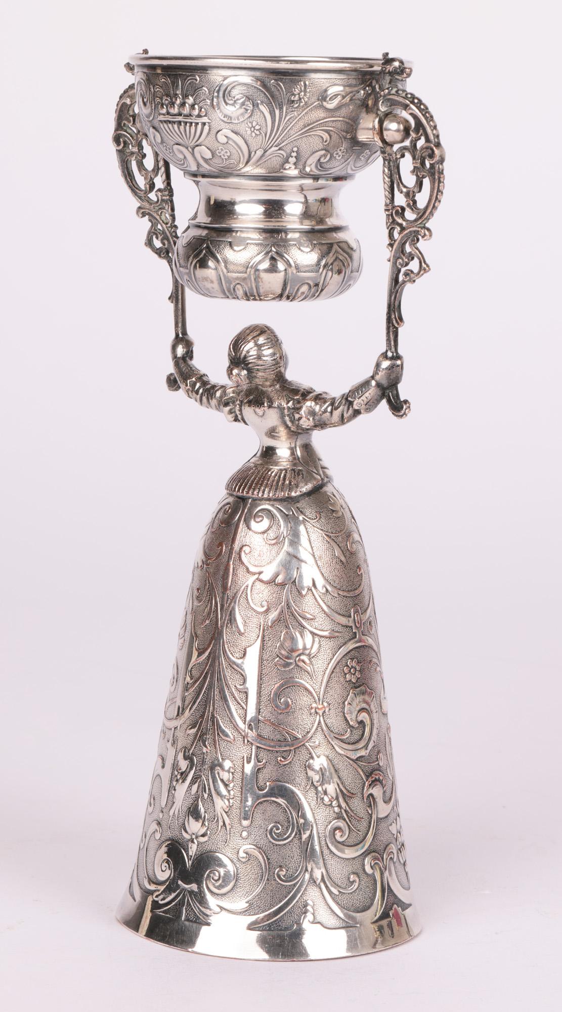 Dutch Antique Fine Silver-Plated Marriage Wager Cup For Sale 8