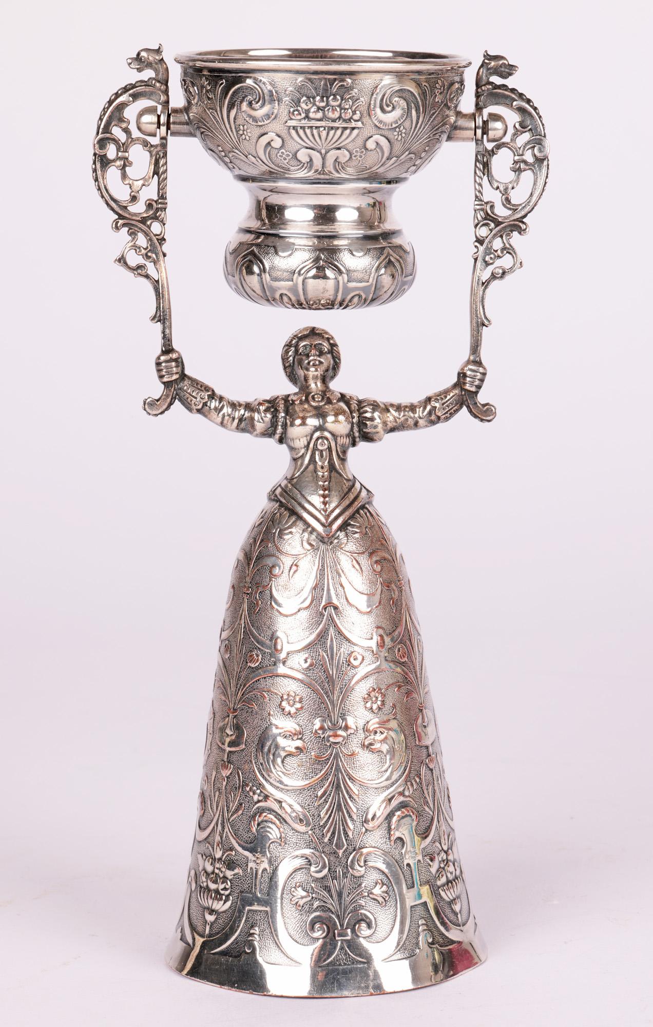 Dutch Antique Fine Silver-Plated Marriage Wager Cup For Sale 10