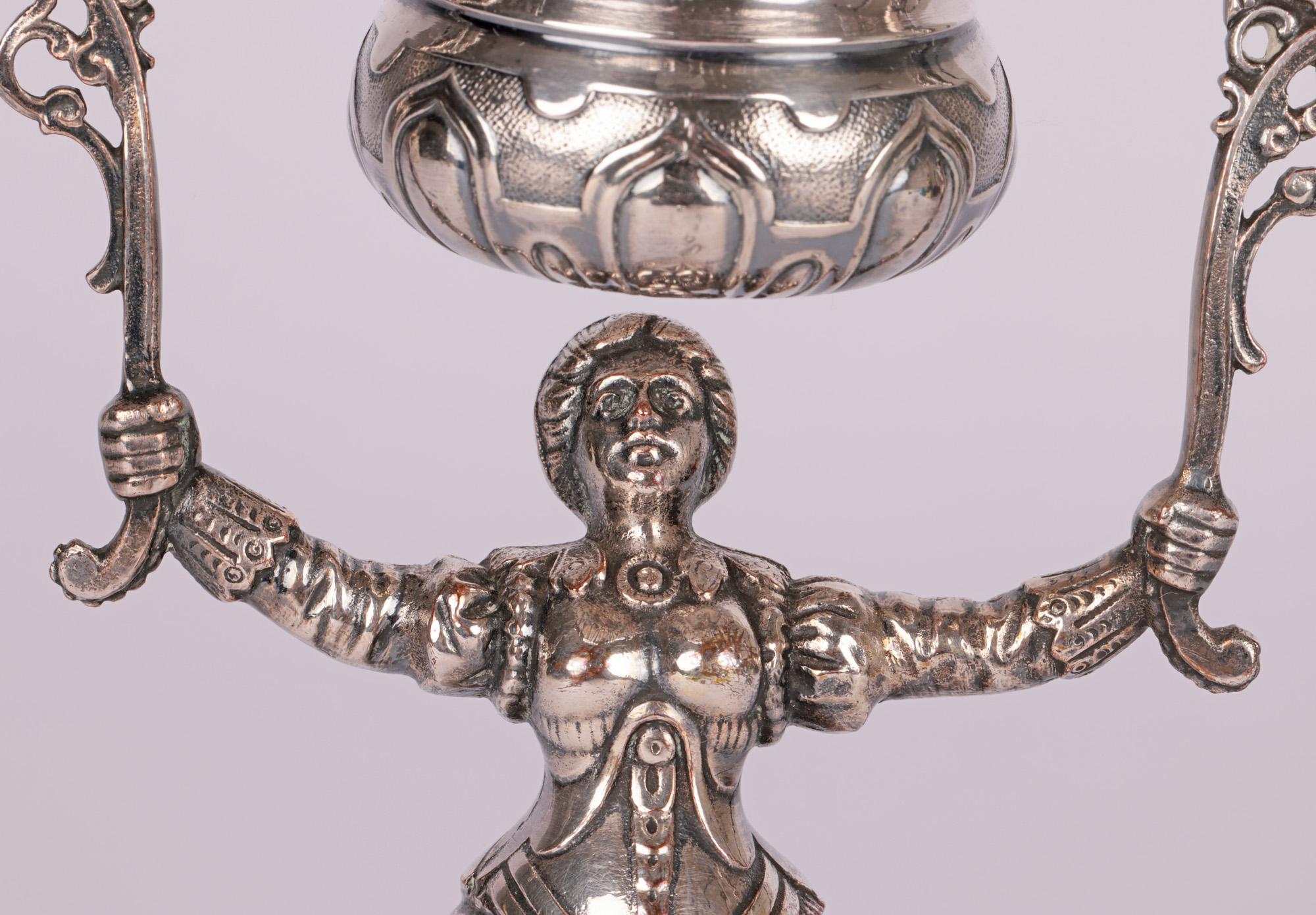 Hand-Crafted Dutch Antique Fine Silver-Plated Marriage Wager Cup For Sale
