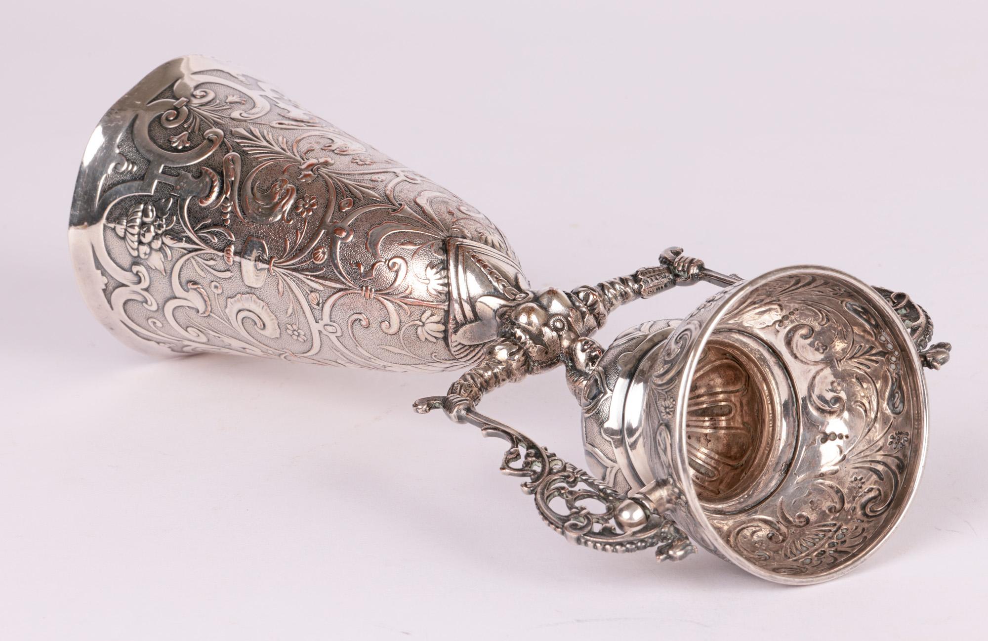 19th Century Dutch Antique Fine Silver-Plated Marriage Wager Cup For Sale