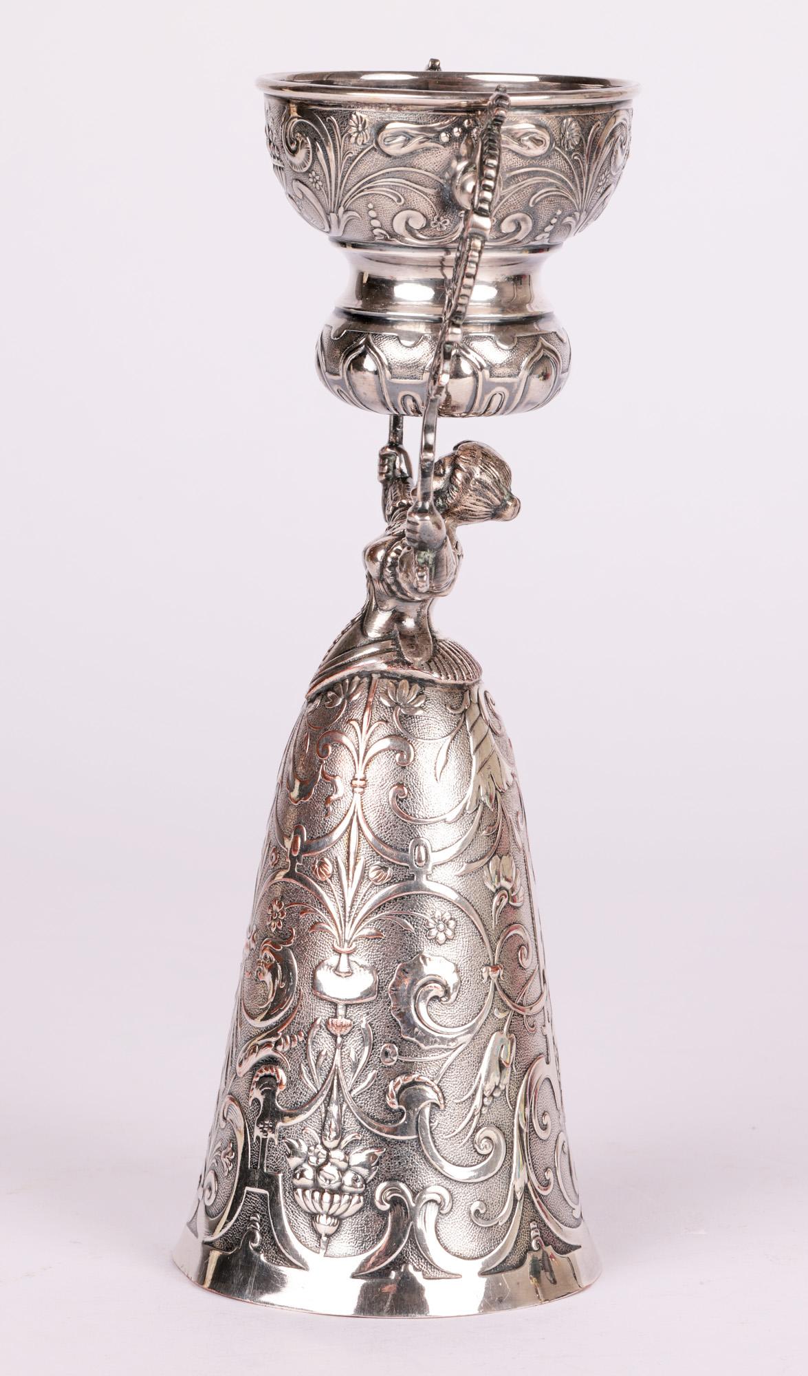 Taza de apuestas matrimoniales antigua holandesa chapada en plata fina siglo XIX en venta