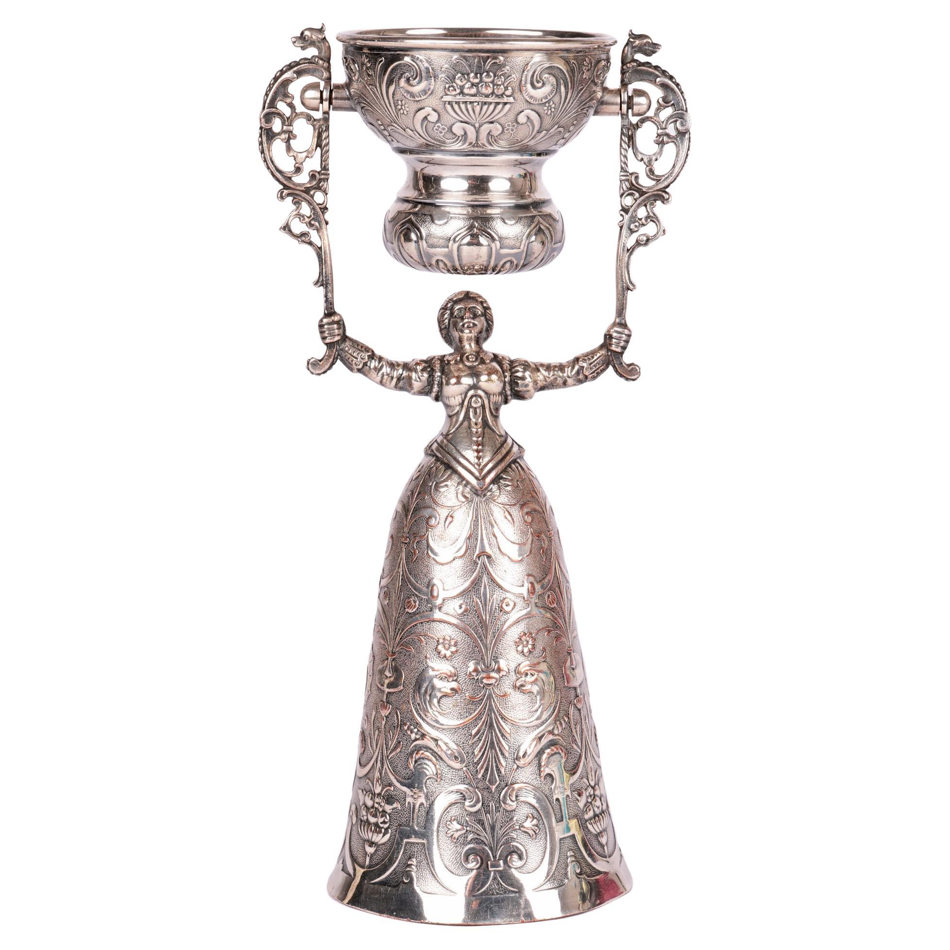 Dutch Antique Fine Silver-Plated Marriage Wager Cup For Sale