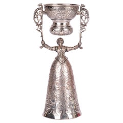 Dutch Antique Fine Silver-Plated Marriage Wager Cup