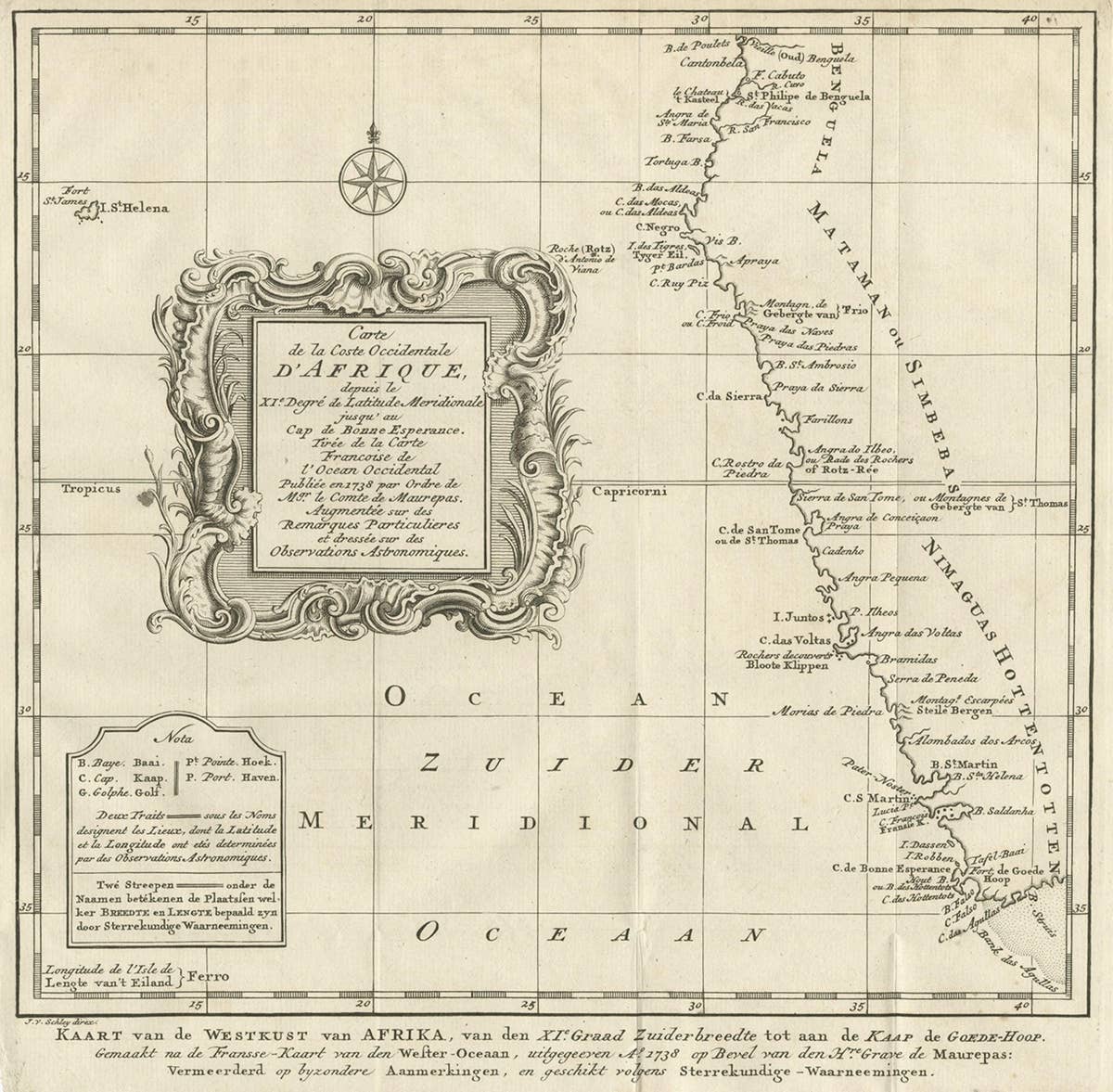 Dutch Antique Map of the West Coast of Africa, to the Cape of Good Hope, 1747