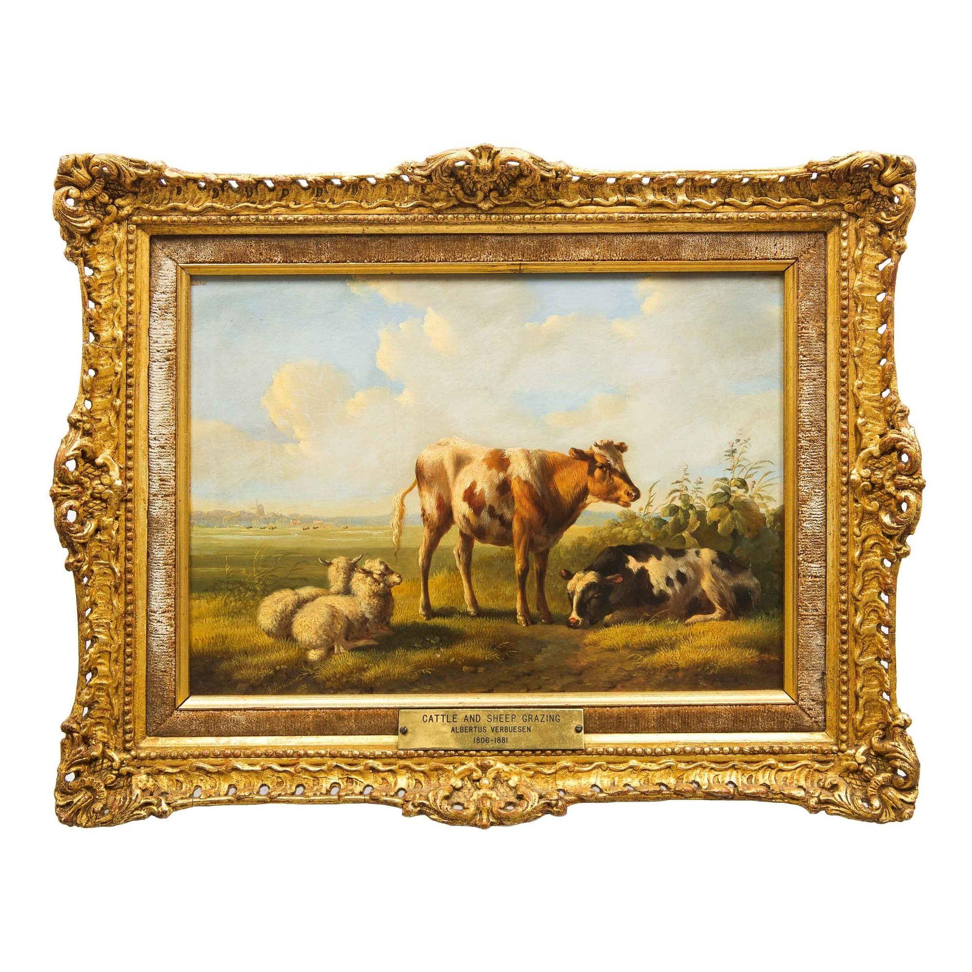 ALBERTUS VERHOESEN
Dutch, 1806-1881

Cattle and Sheep in a Landscape (1852)

Oil on panel  Signed lower left 