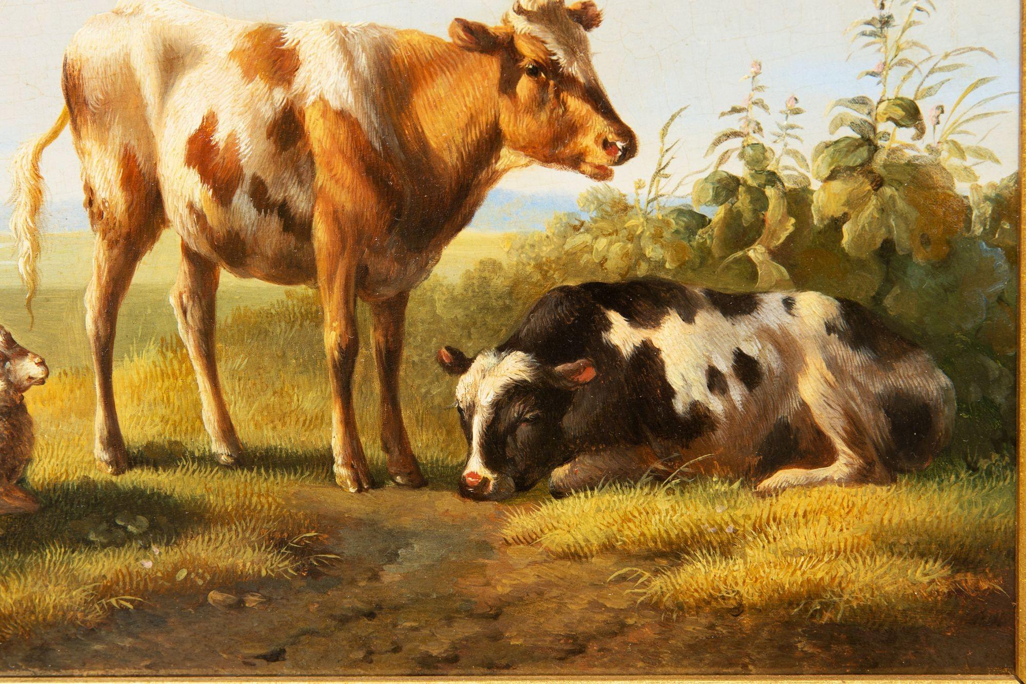 Dutch Antique Painting of “Cows & Sheep in Landscape, 1852” by Albertus Verhoese For Sale 1