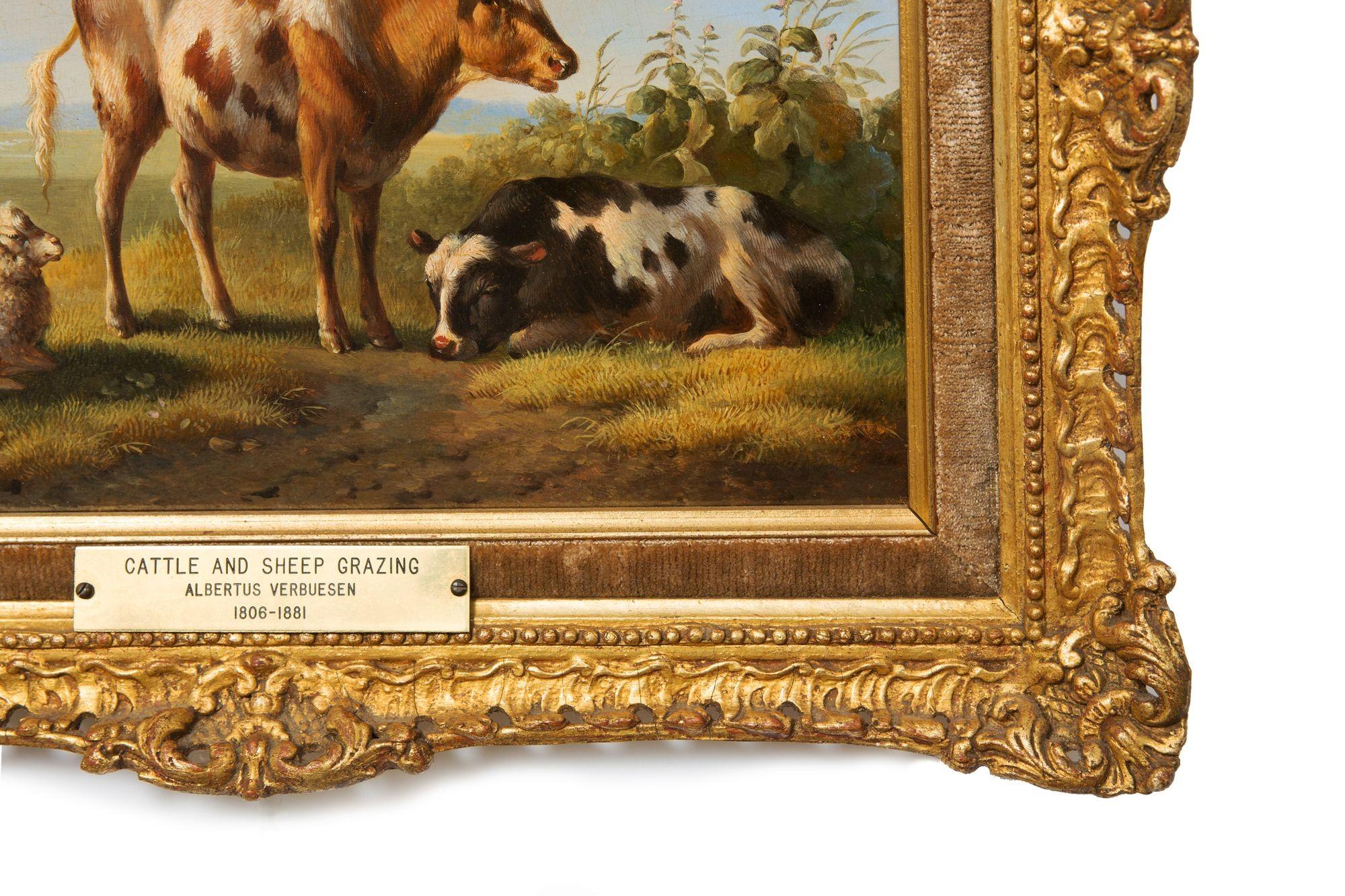 Dutch Antique Painting of “Cows & Sheep in Landscape, 1852” by Albertus Verhoese For Sale 3