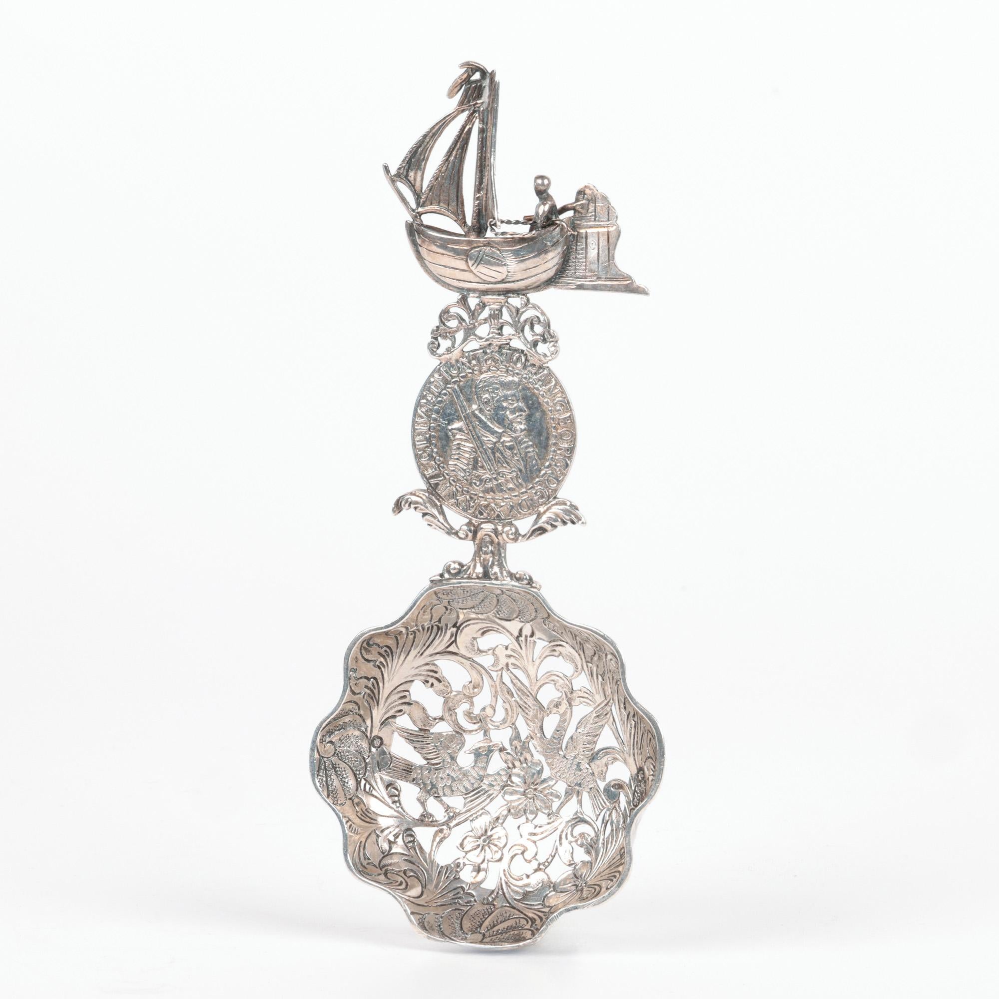 Hand-Crafted Dutch Antique Silver Marriage Presentation Spoon For Sale