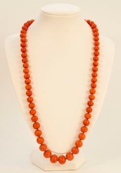 Dutch Antique Single Strand Genuine Red Coral Graduated Beads Necklace