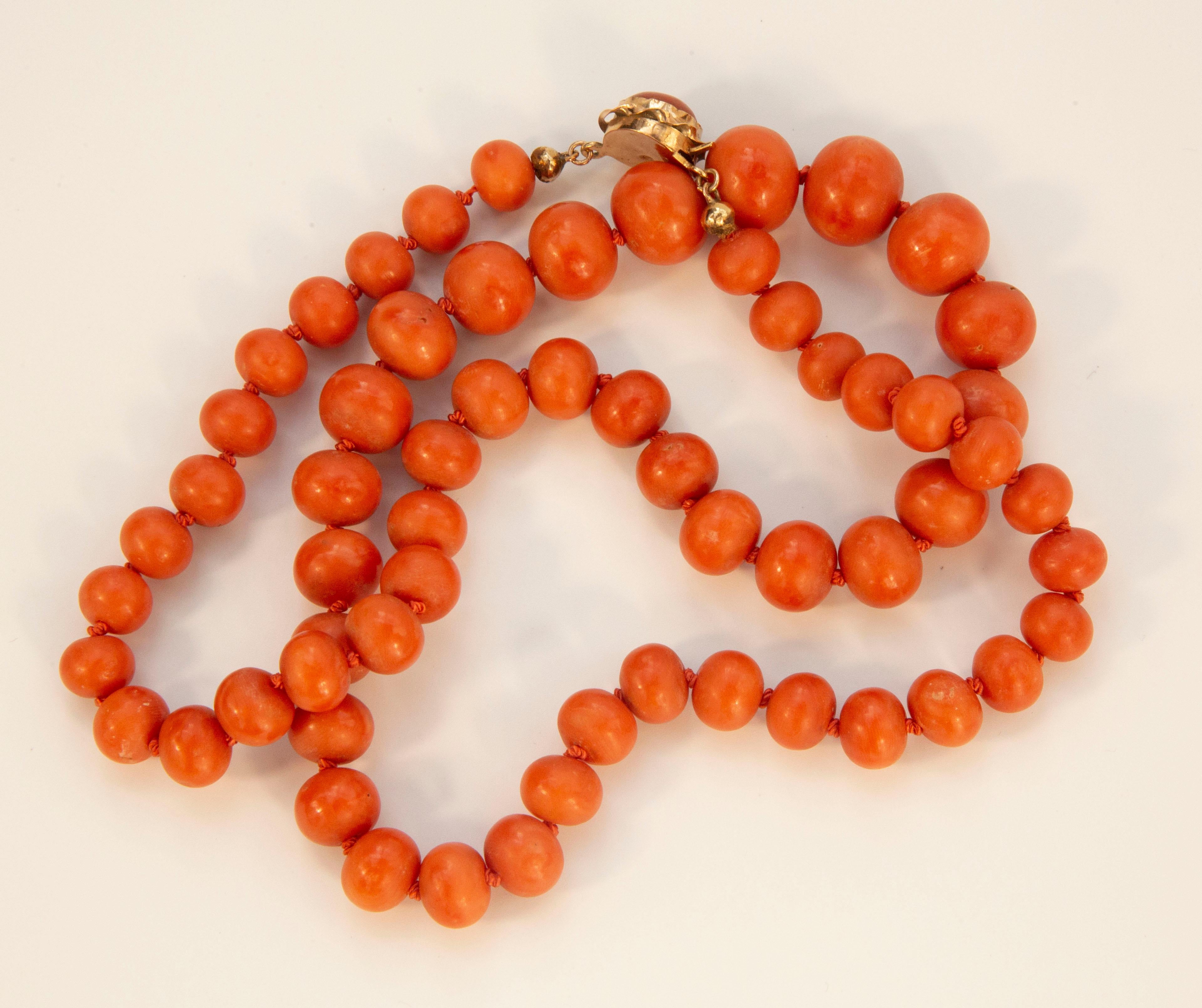 Dutch Antique Single Strand Genuine Red Coral Graduated Beads Necklace  In Good Condition For Sale In Arnhem, NL