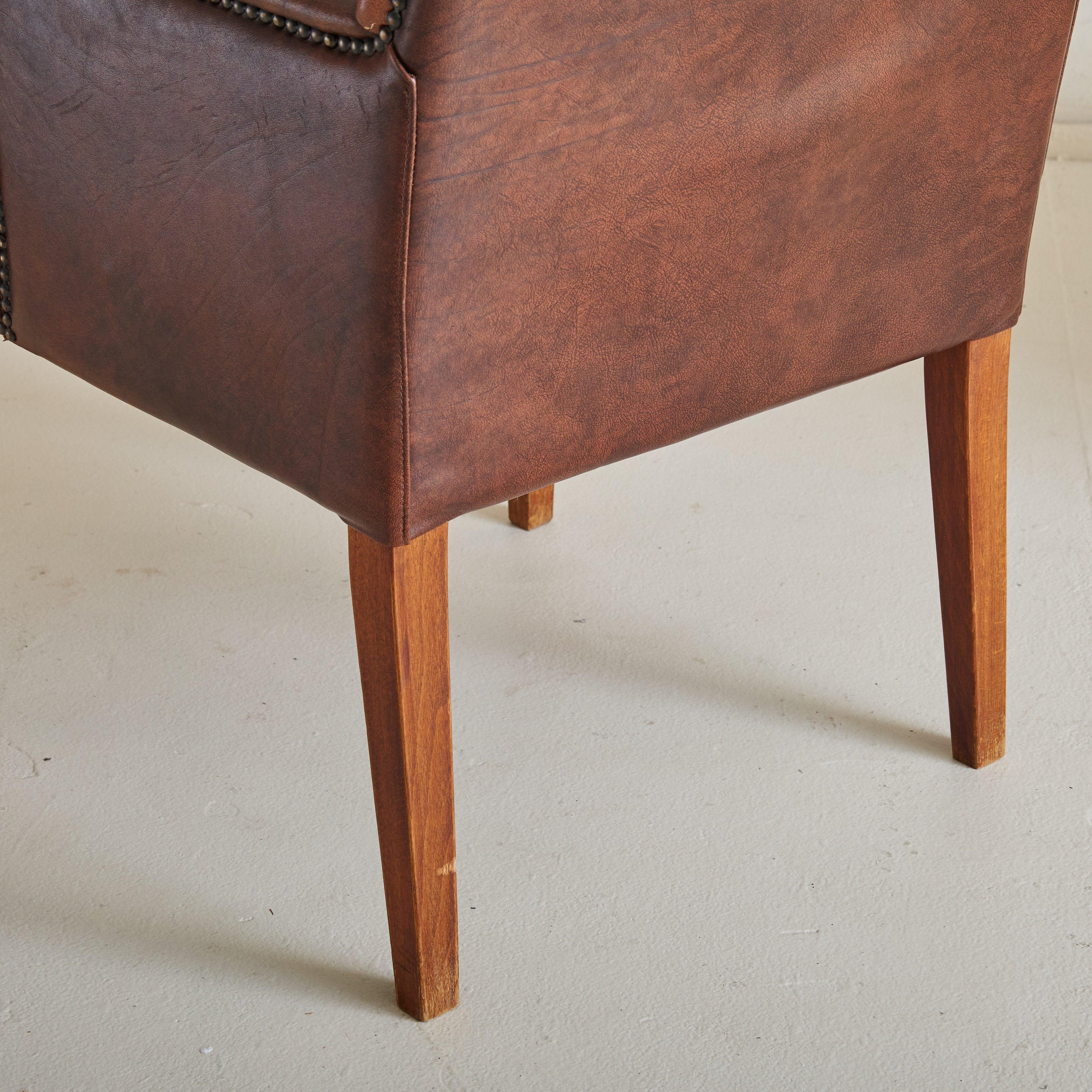 Dutch Armchair in Brown Sheepskin Leather, 1970s - 2 Available In Good Condition For Sale In Chicago, IL