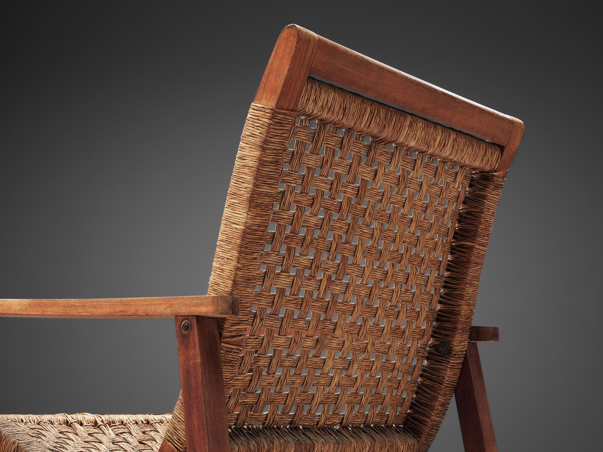 Mid-Century Modern Dutch Armchair in Woven Rope and Wood