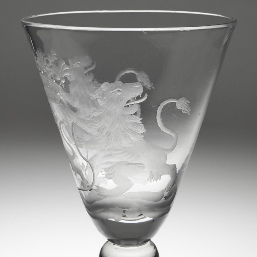 English Dutch Armorial Engraved Light Baluster Goblet - County of Holland, c1755 For Sale