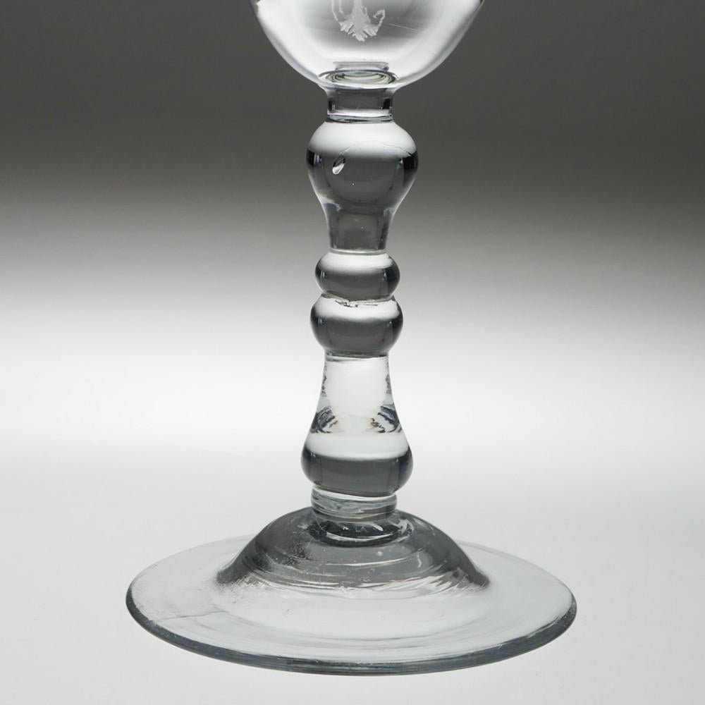 18th Century and Earlier Dutch Armorial Engraved Light Baluster Goblet - Province of Gelderland, c1755 For Sale