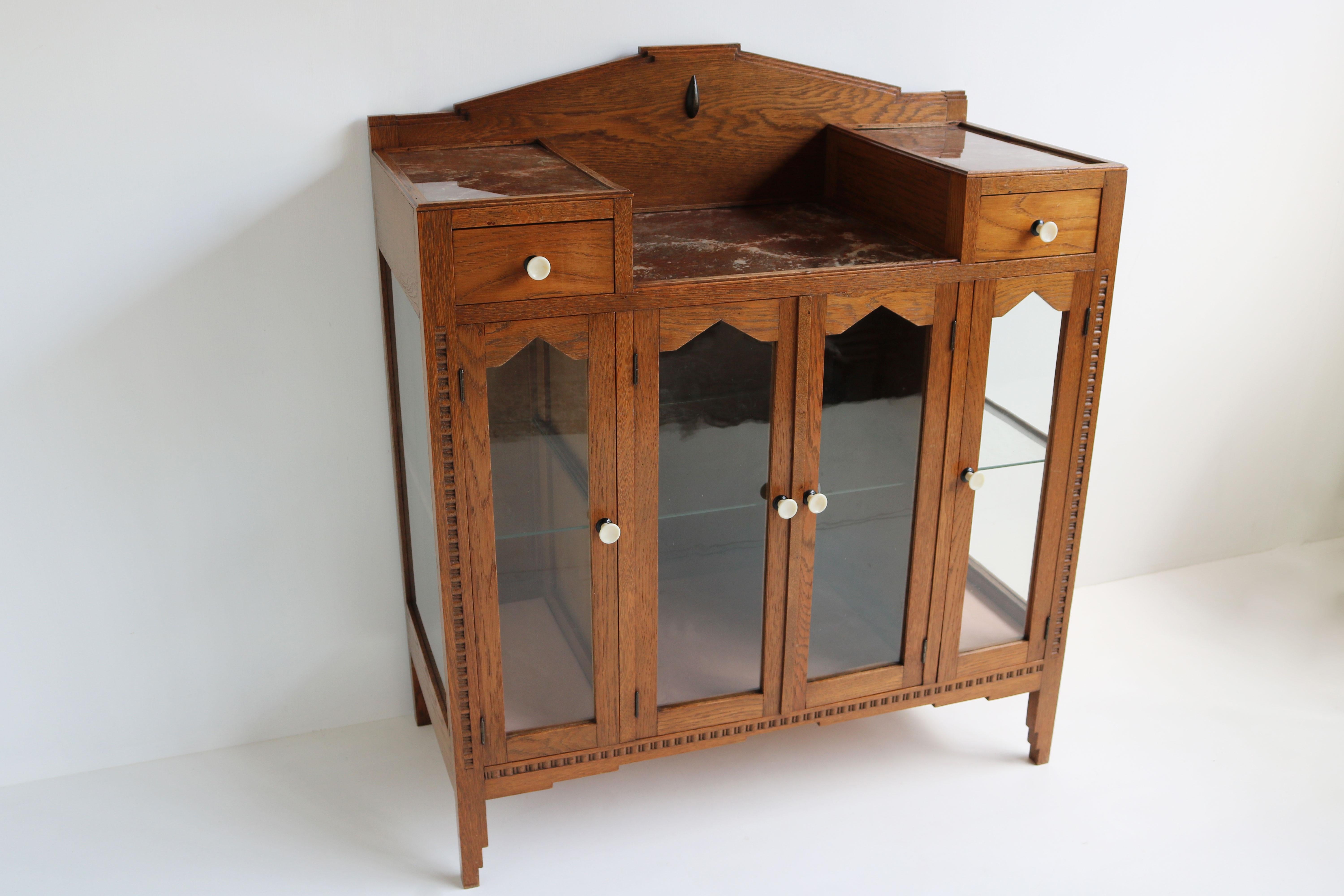 Dutch Art Deco Amsterdam School 1920 Tea Cabinet / Display Cabinet Faux Marble  For Sale 2