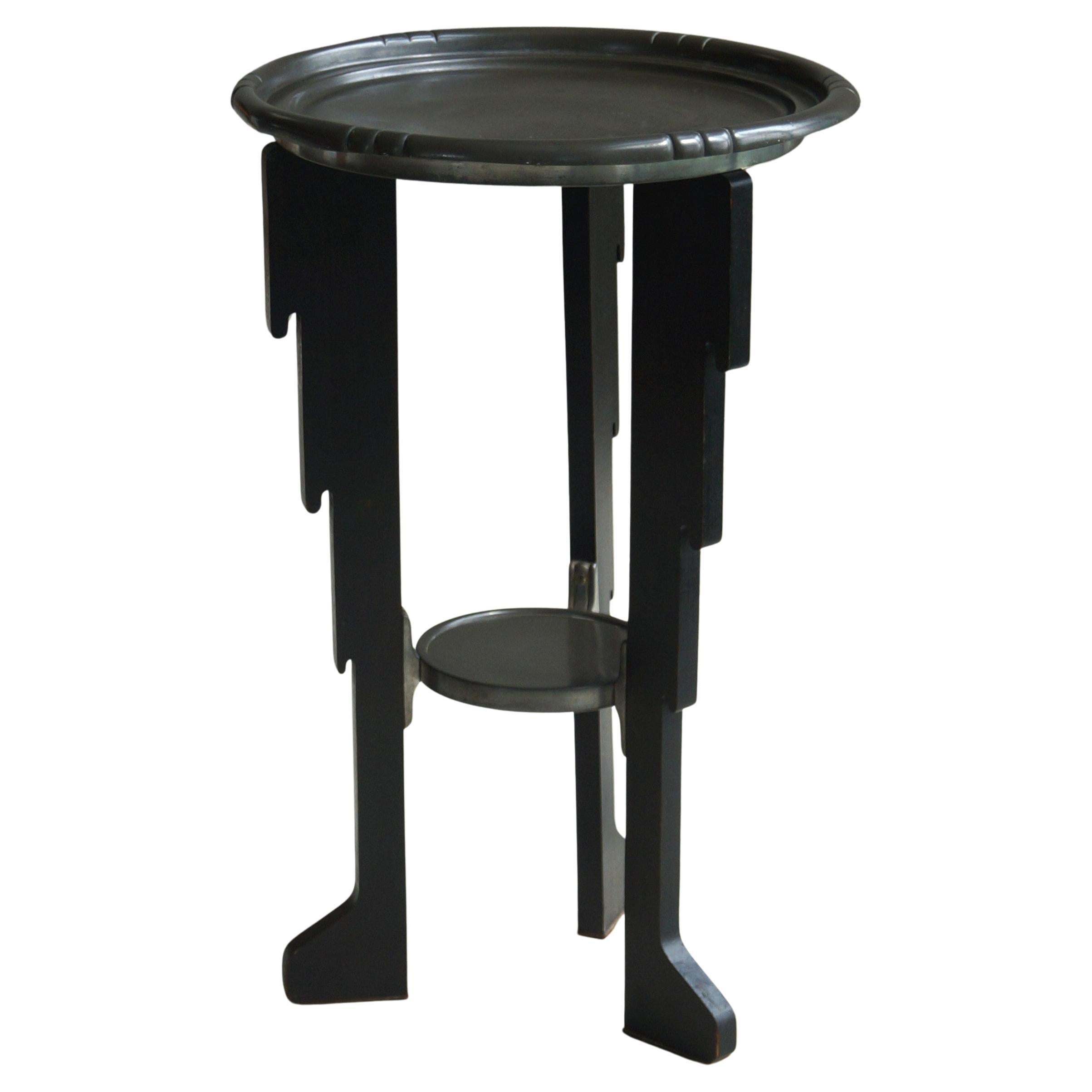Table d'appoint Art déco hollandaise de l'école d'Amsterdam avec plateau en étain, années 1920 en vente