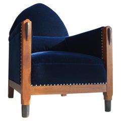 Niederländischer Art-Deco-Sessel der Amsterdamer Schule aus mitternachtsblauem Samt, 1920er Jahre