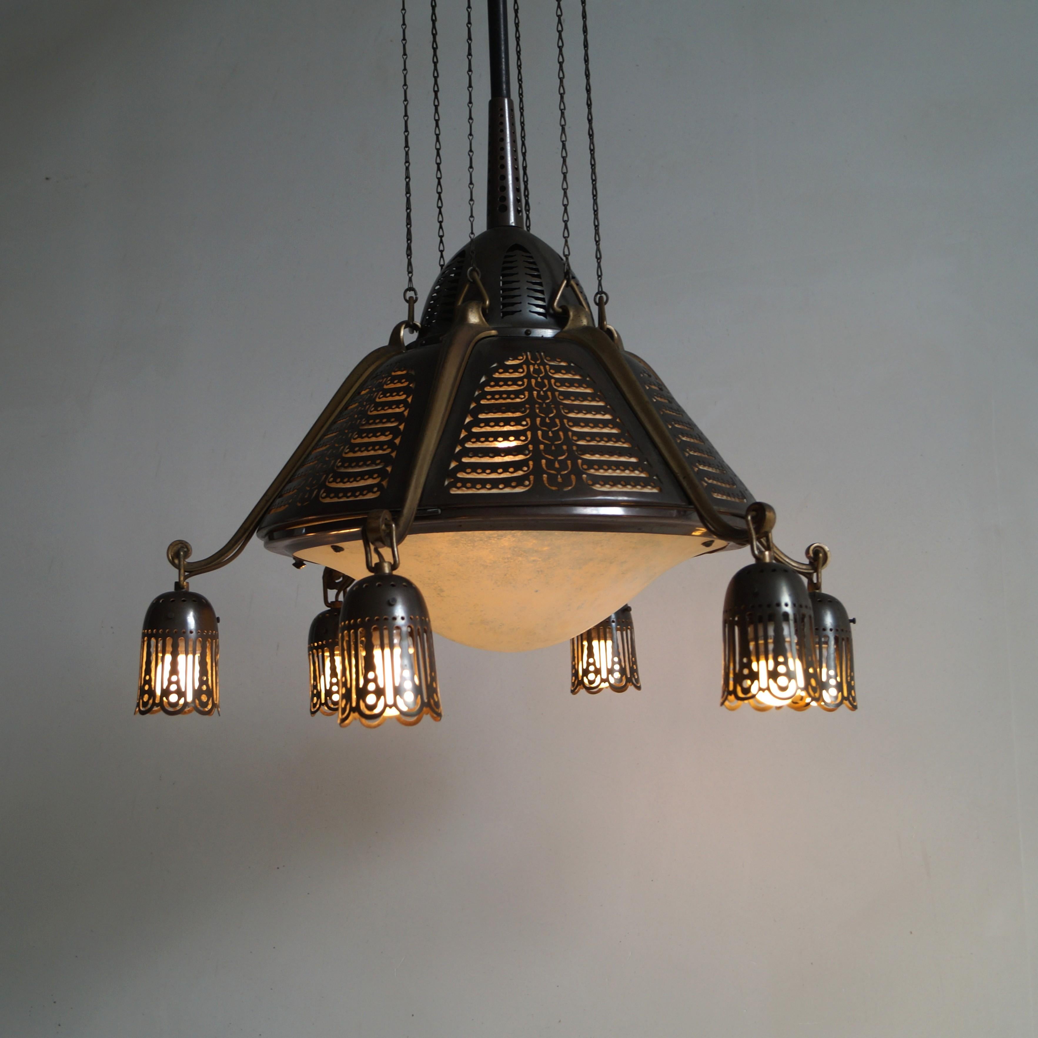 Dutch Art Deco Amsterdam School Chandelier by Winkelman & van der Bijl, 1920s For Sale 8