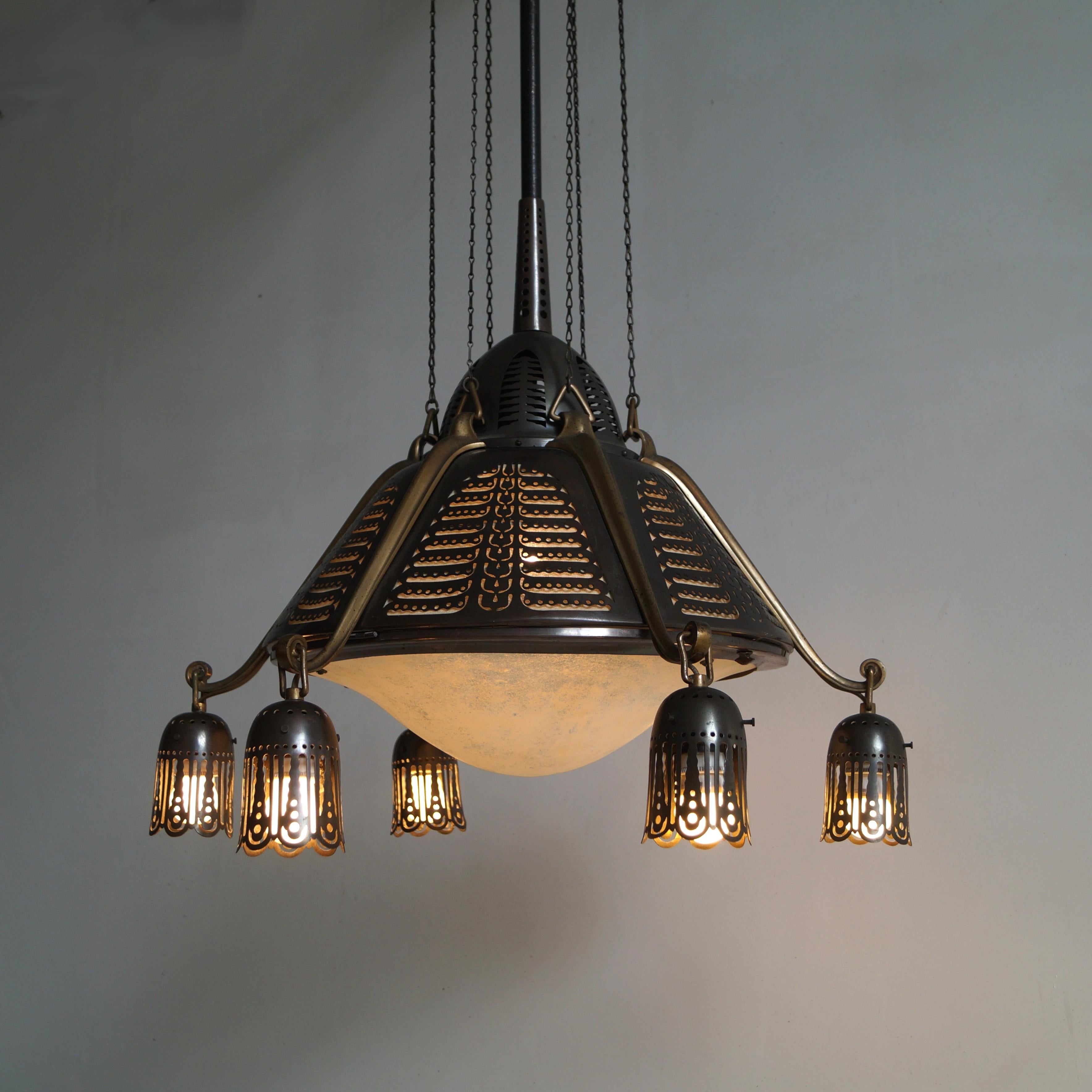 Dutch Art Deco Amsterdam School Chandelier by Winkelman & van der Bijl, 1920s For Sale 9