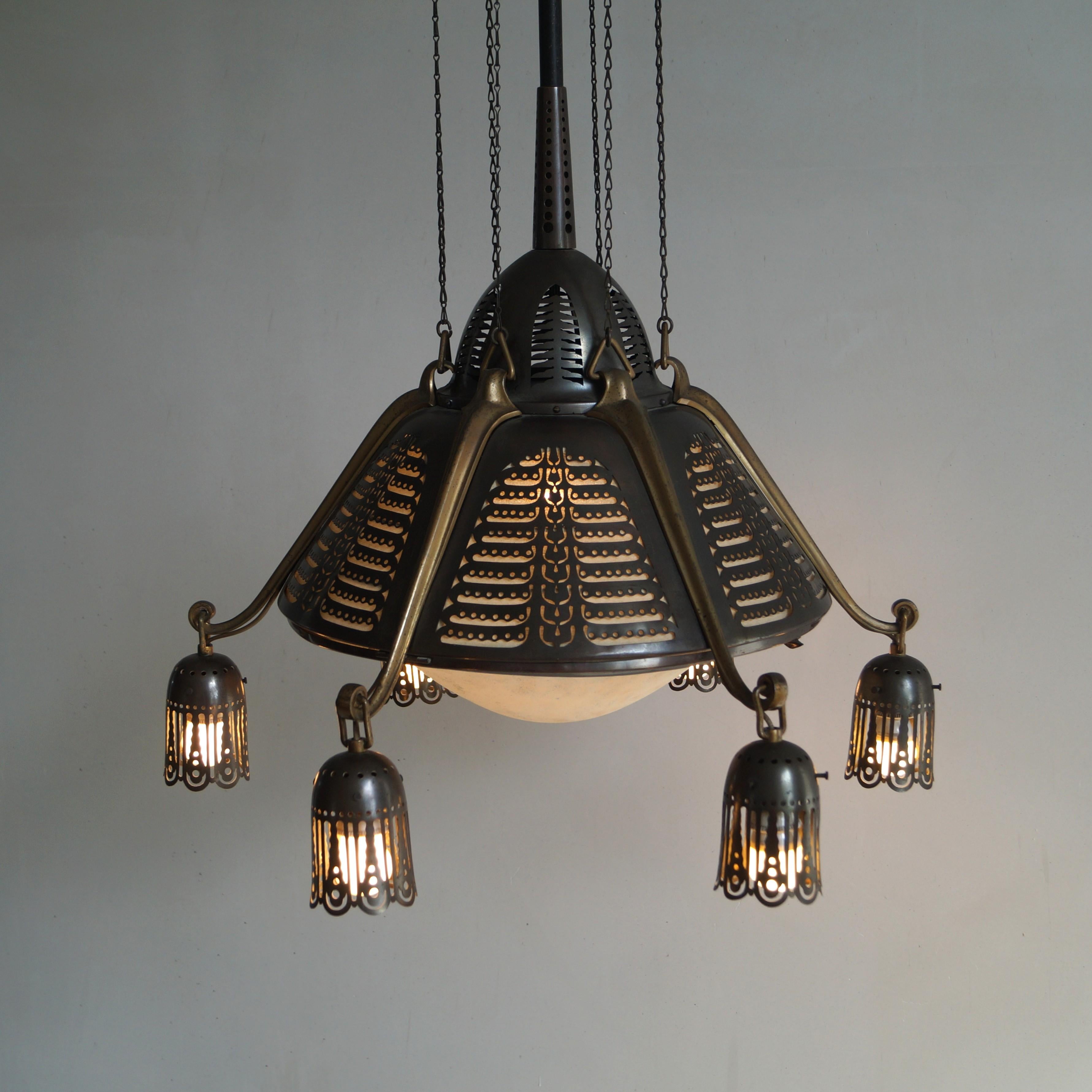 Dutch Art Deco Amsterdam School Chandelier by Winkelman & van der Bijl, 1920s For Sale 11