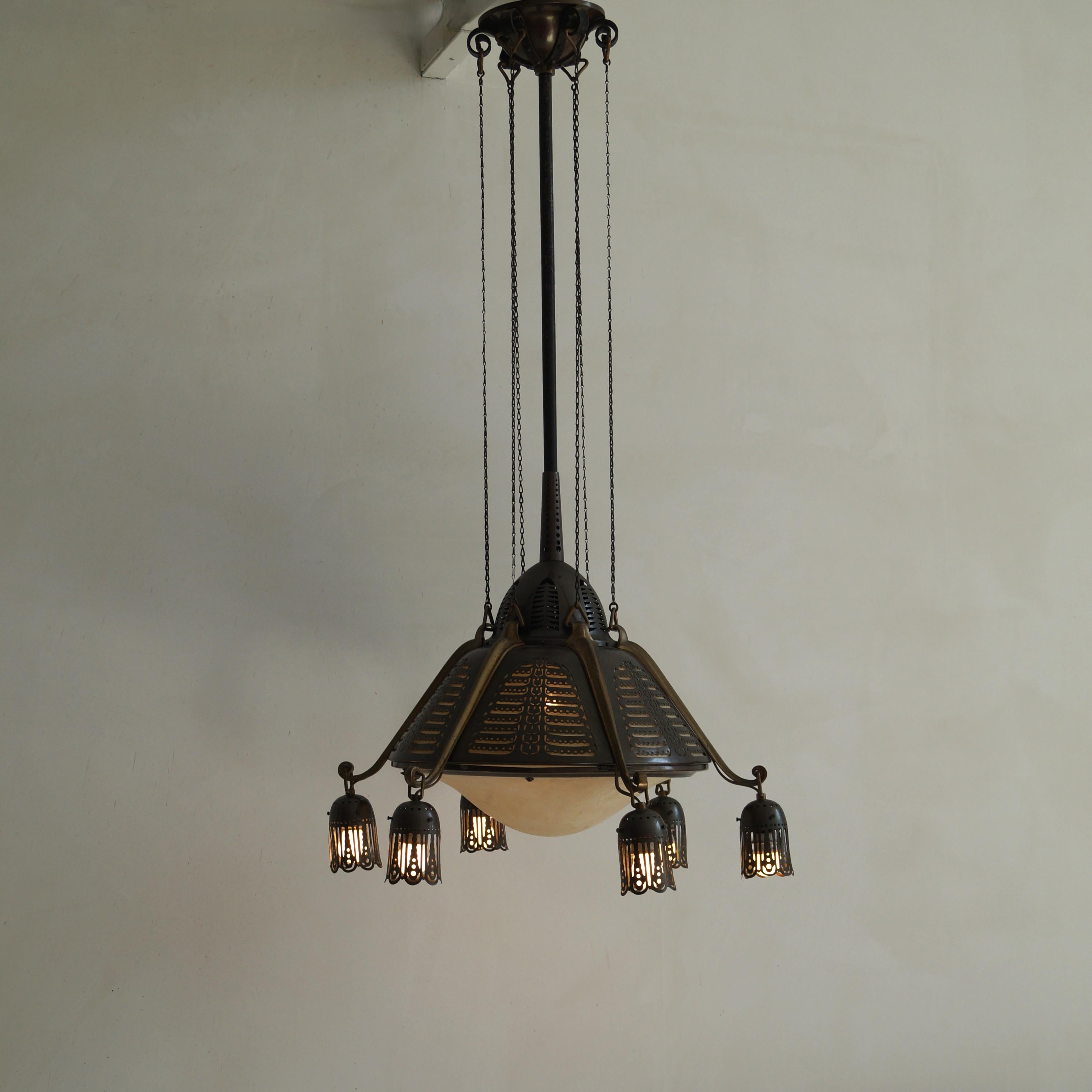 Dutch Art Deco Amsterdam School Chandelier by Winkelman & van der Bijl, 1920s For Sale 12