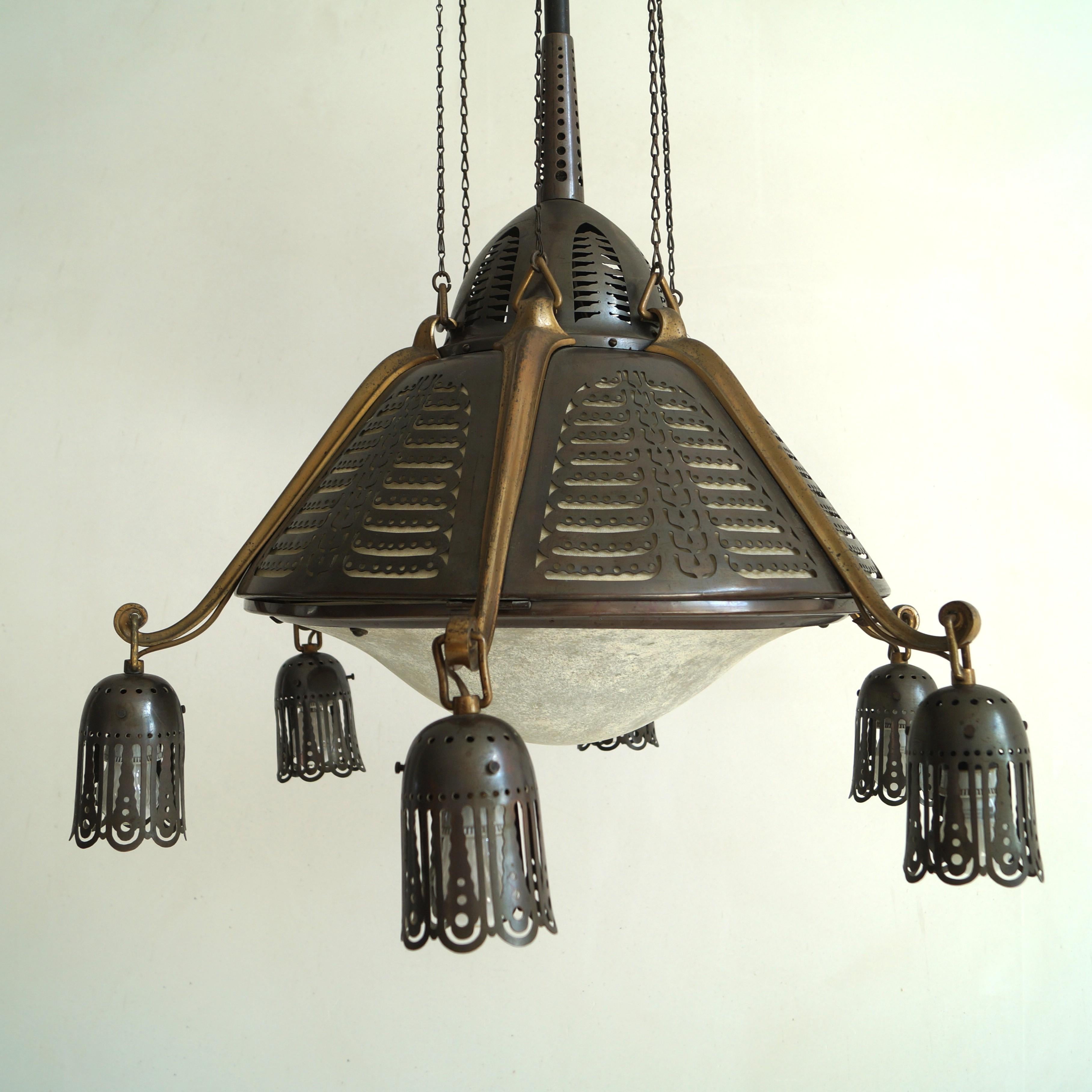Dutch Art Deco Amsterdam School Chandelier by Winkelman & van der Bijl, 1920s For Sale 14