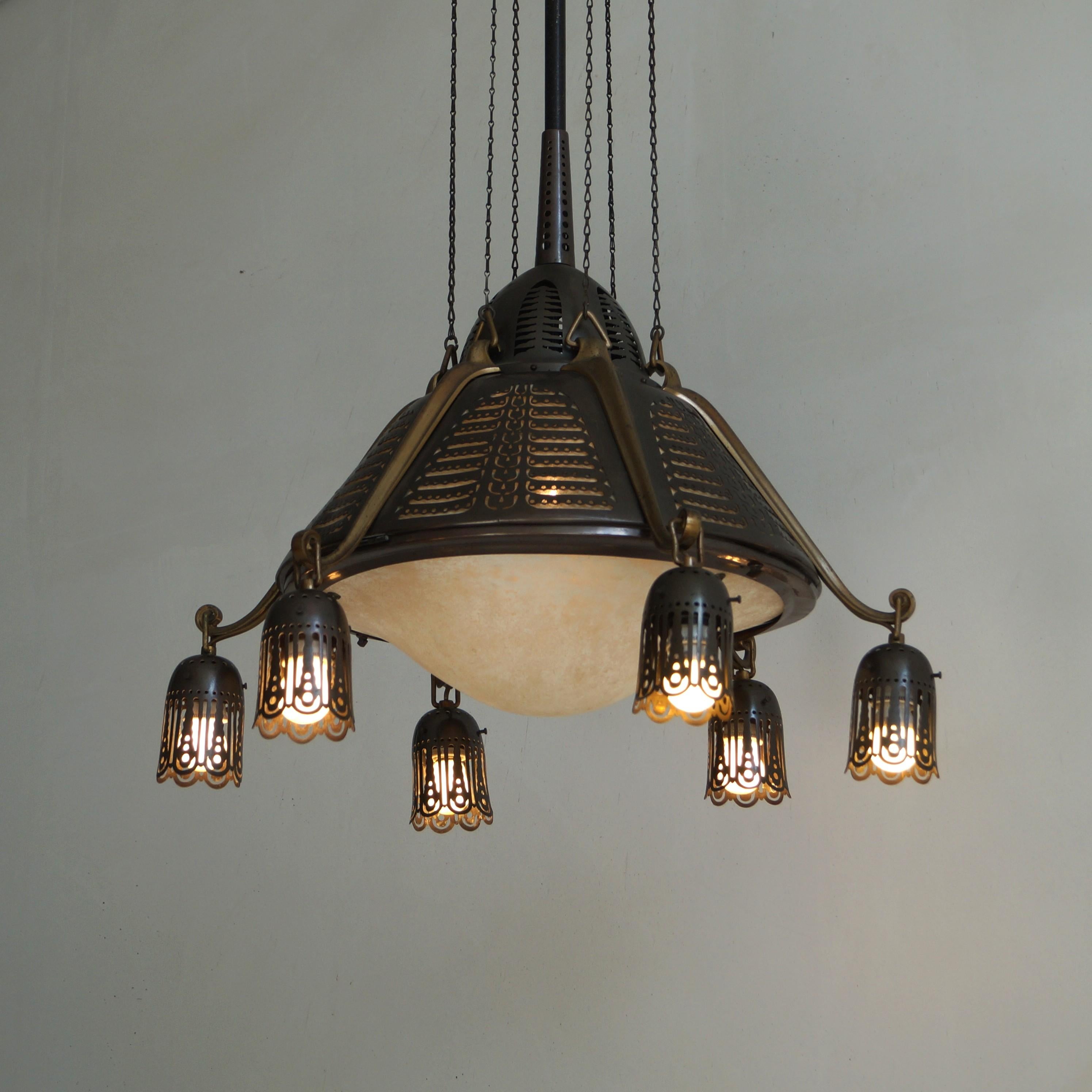 Cast Dutch Art Deco Amsterdam School Chandelier by Winkelman & van der Bijl, 1920s For Sale