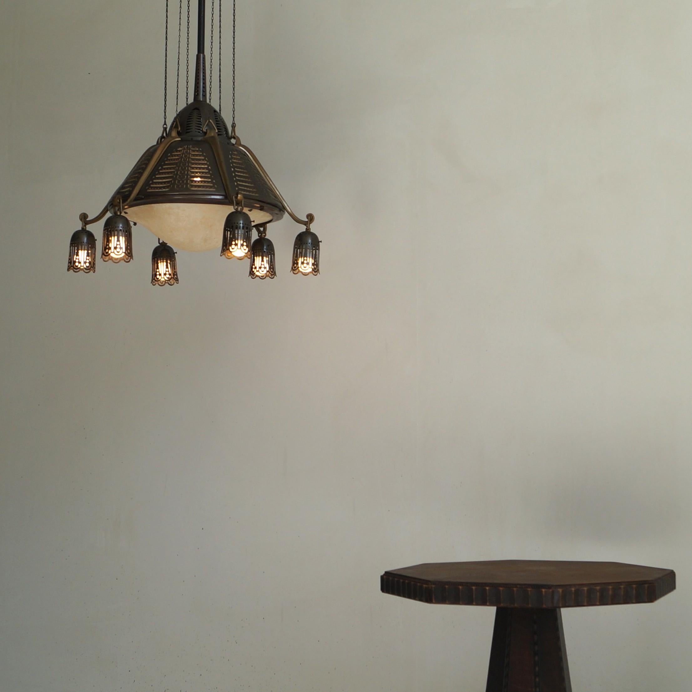 Dutch Art Deco Amsterdam School Chandelier by Winkelman & van der Bijl, 1920s For Sale 1
