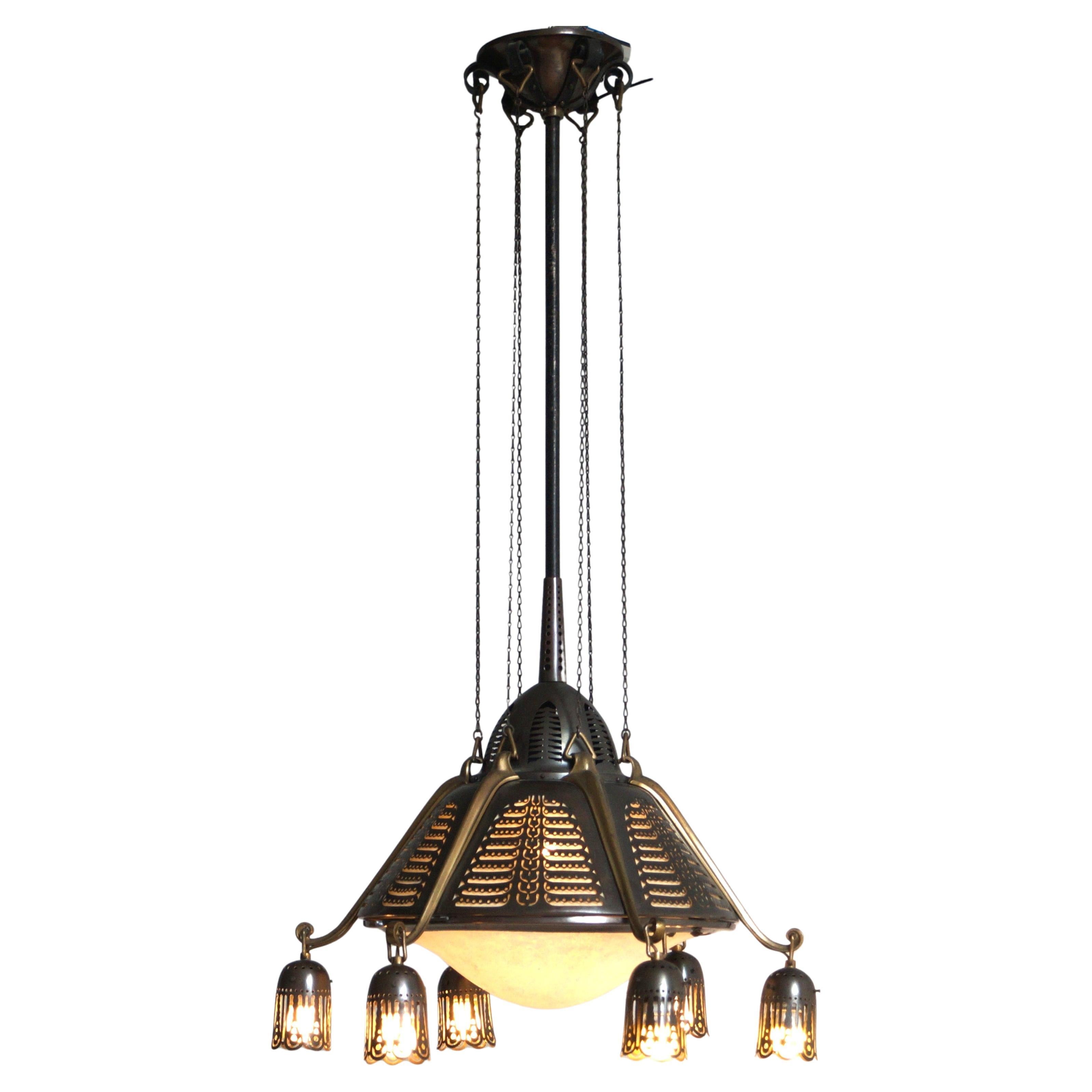 Dutch Art Deco Amsterdam School Chandelier by Winkelman & van der Bijl, 1920s For Sale
