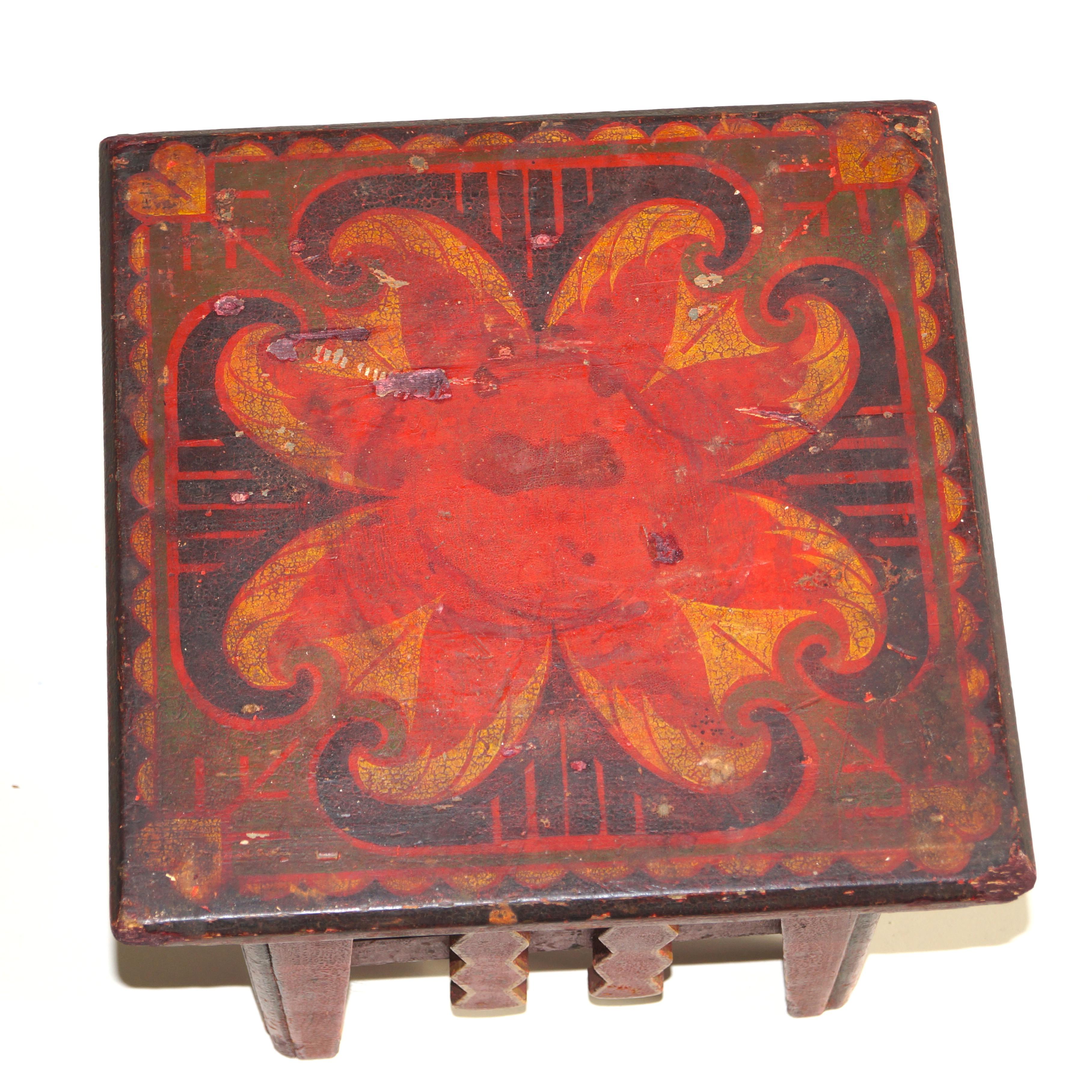 Dutch Art Deco Amsterdam School colourful table with original paintwork, 1920s 6