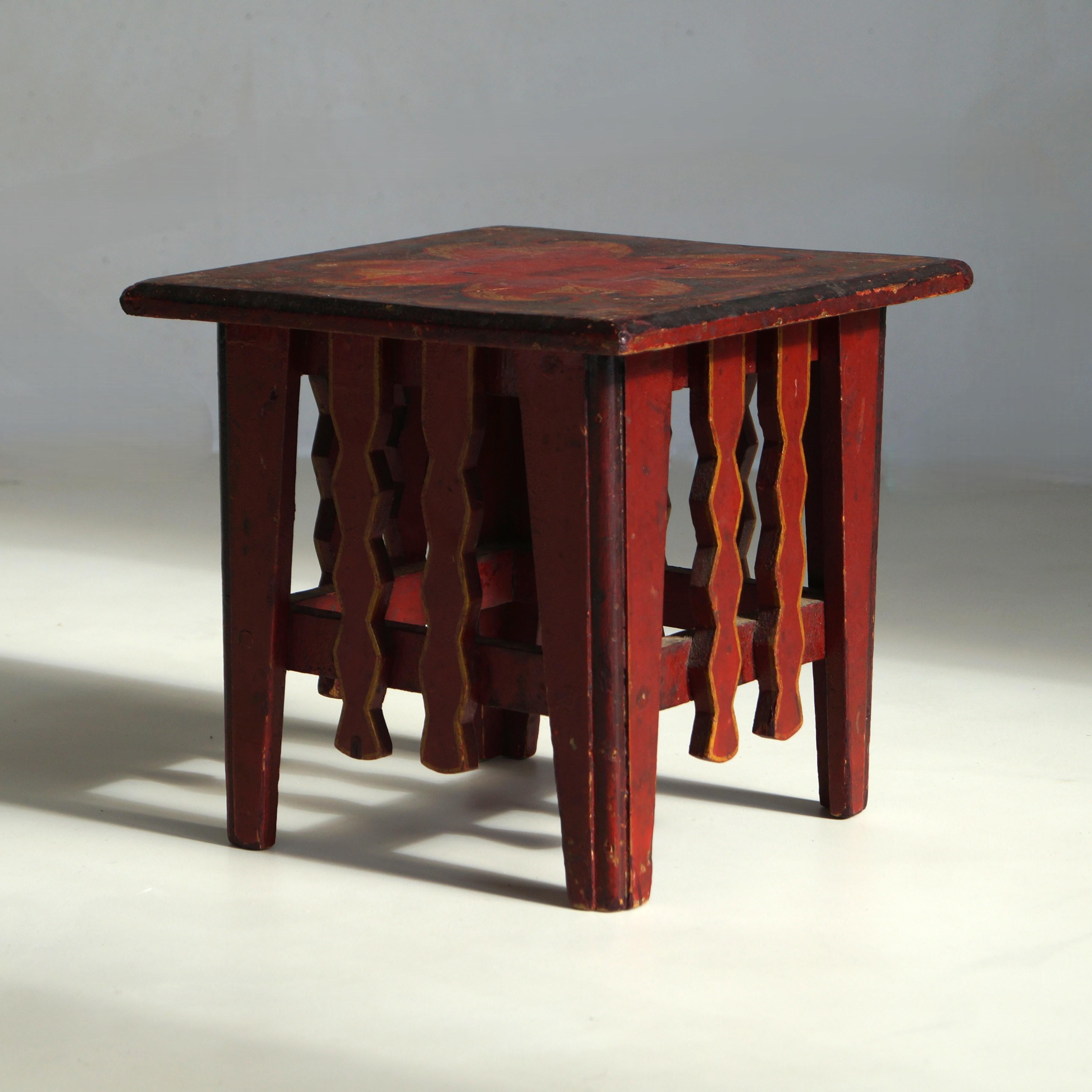 Hand-Painted Dutch Art Deco Amsterdam School colourful table with original paintwork, 1920s