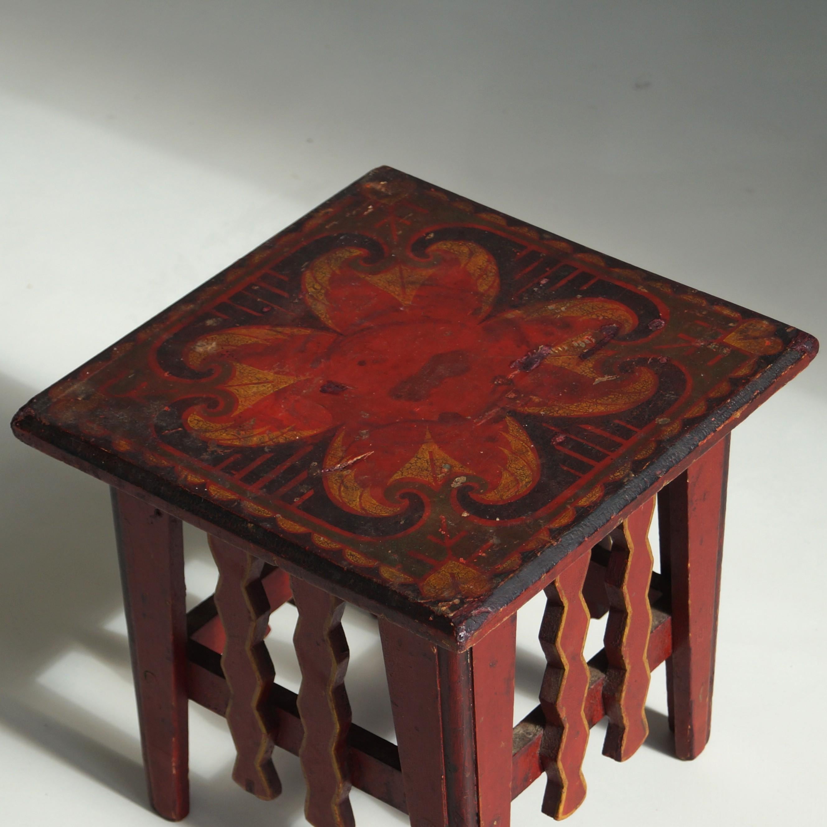 Early 20th Century Dutch Art Deco Amsterdam School colourful table with original paintwork, 1920s