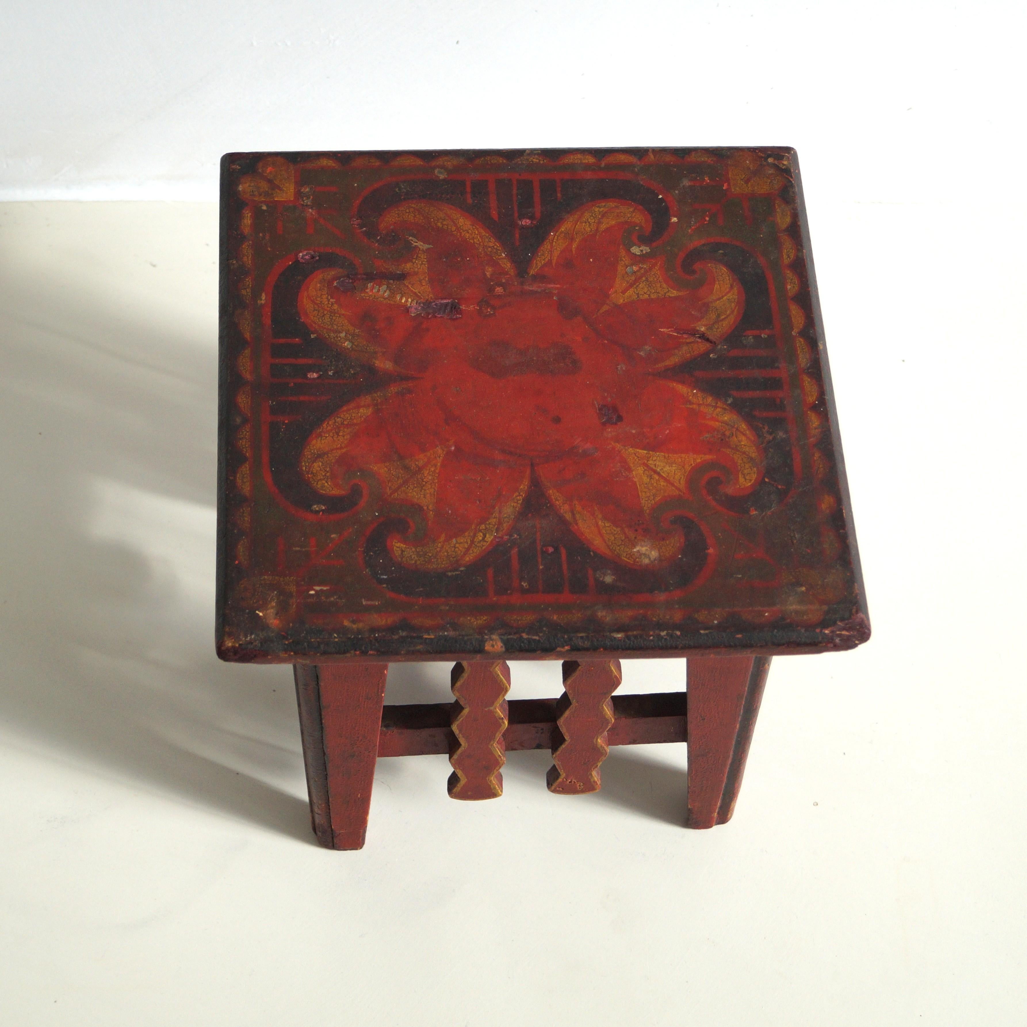 Beech Dutch Art Deco Amsterdam School colourful table with original paintwork, 1920s